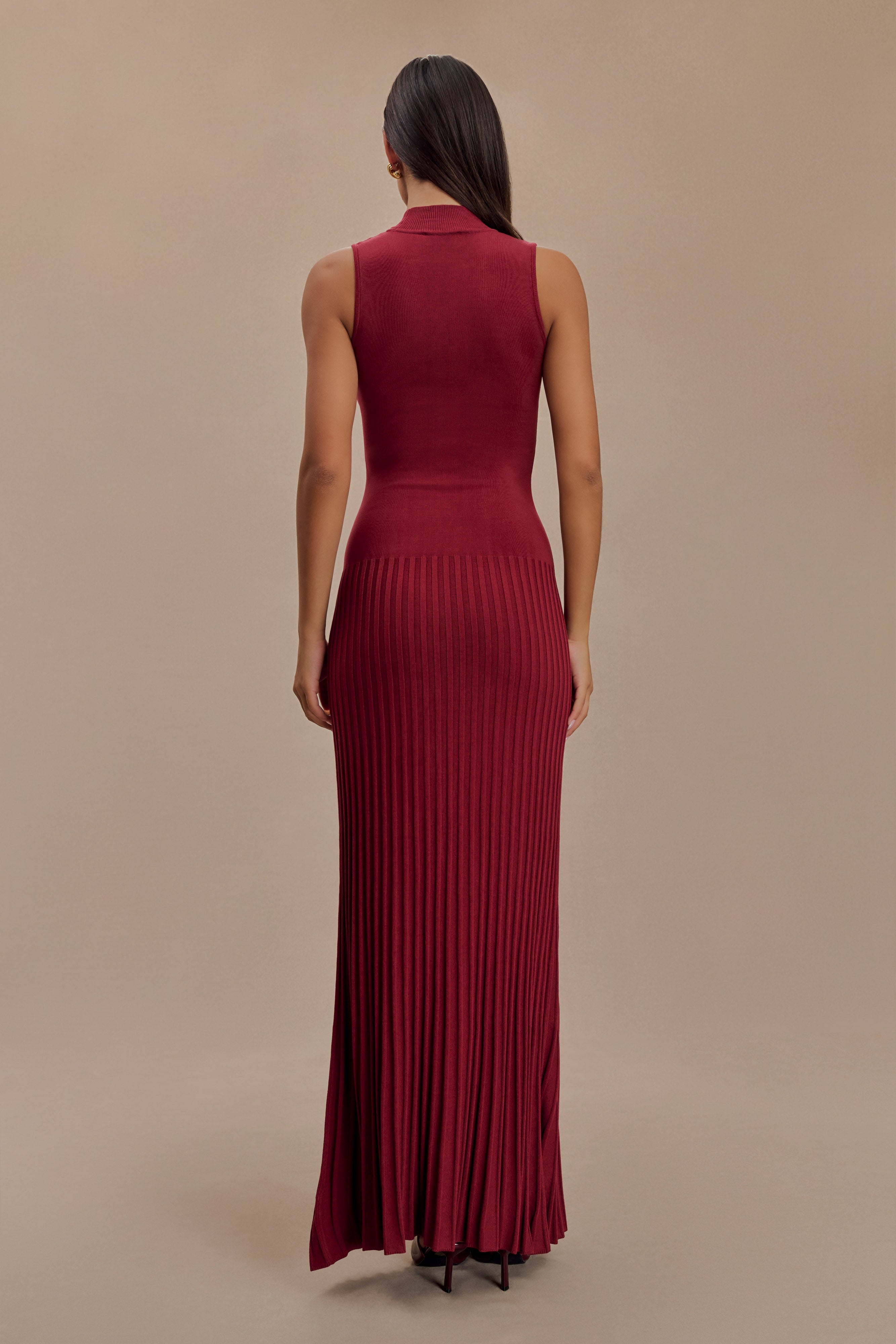Mavis High Neck Pleated Maxi Dress - Mahogany、mySite、solidvoid