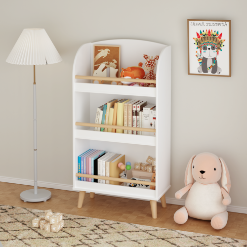 Kids Bookshelf, 3-Tier Bookcase, Book Organizer, toy Storage Cabinet Organizer, White、、casual