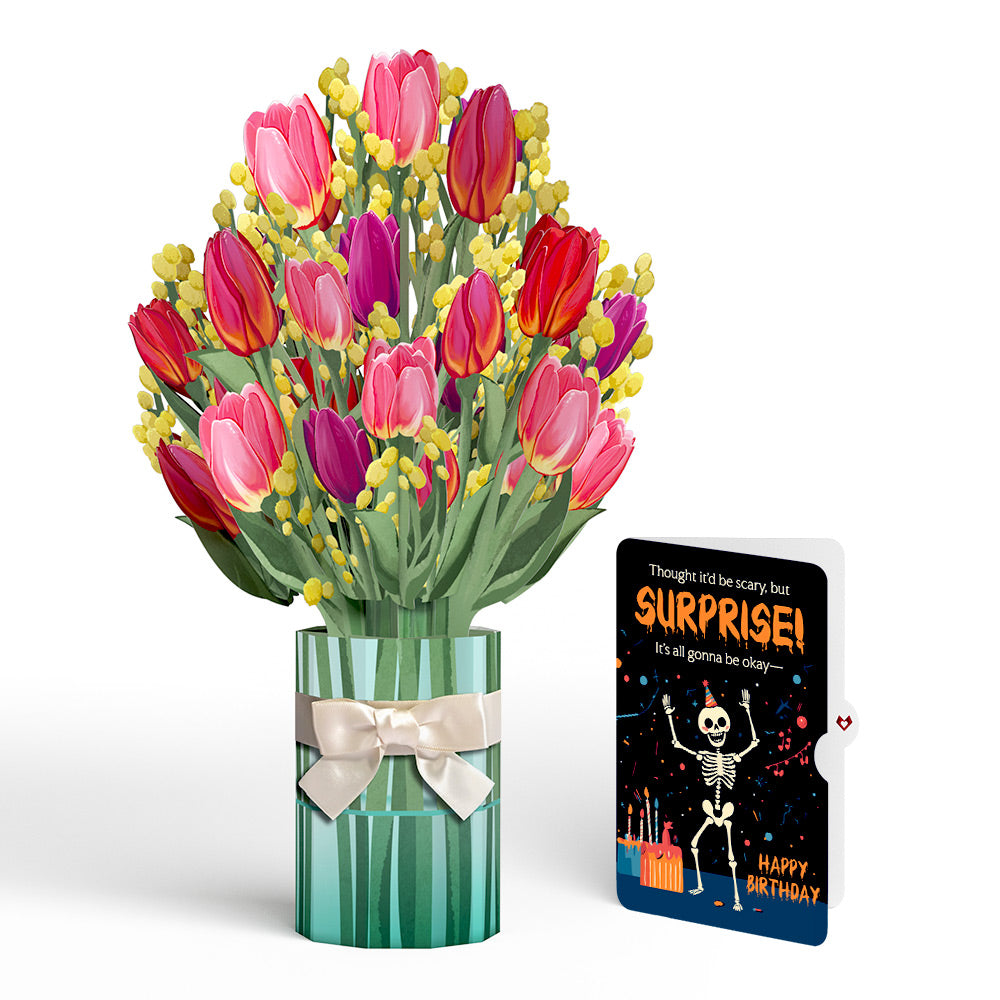 Cheerful Tulips Birthday Bouquet and Surprise Skeleton Sentiment Set、mySite、solidvoid