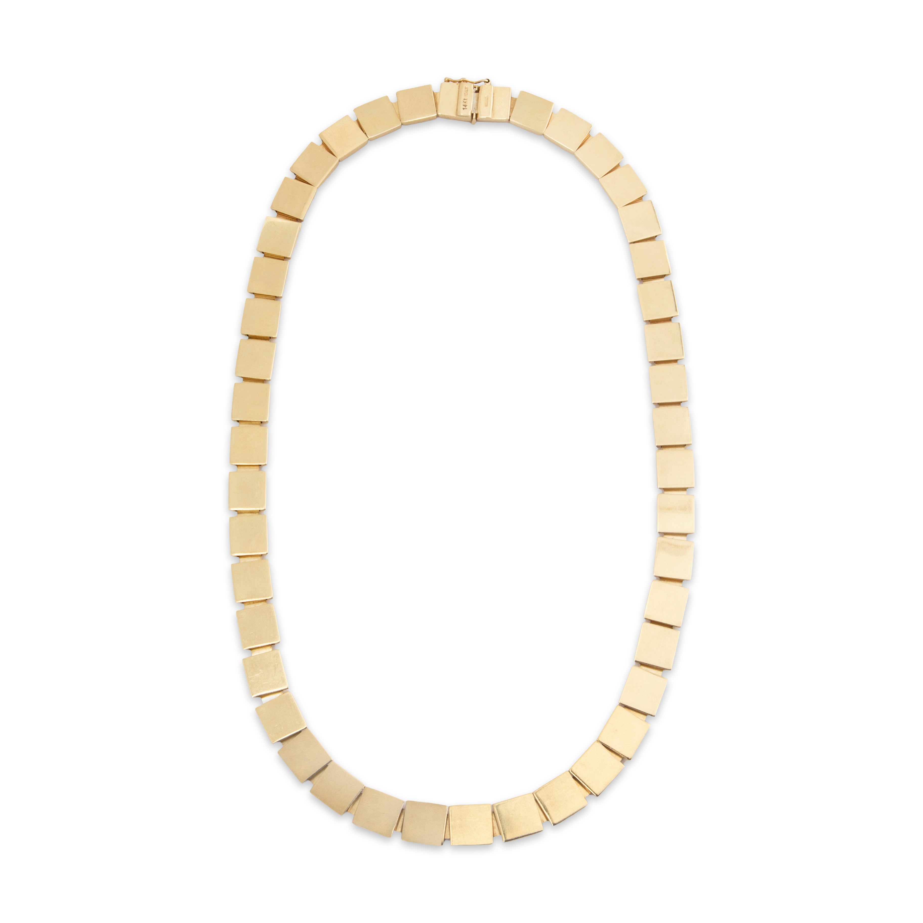 Vintage Italian 14k Yellow Gold Brushed & Polished Statement Necklace 17、mySite、hinf8tx79