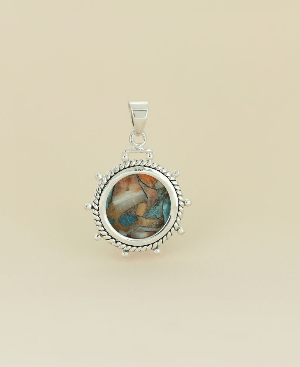 Turquoise Spiny Oyster Sterling Silver Wheel Pendant、mySite、topwebapps