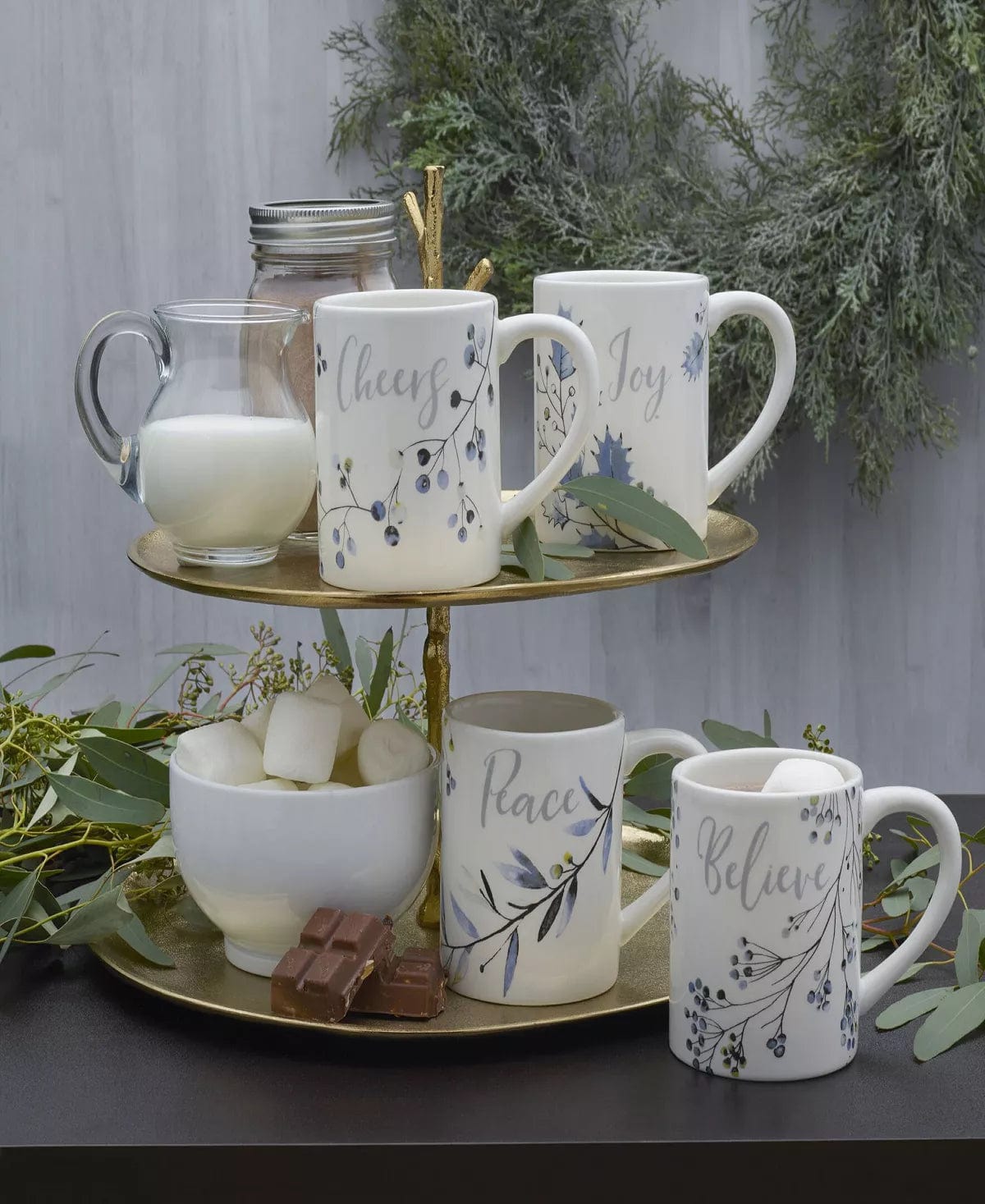 Noel Noir Mug Set, 4 Pieces Fitz & Floyd, Dishwasher and Microwave Safe Ceramic Earthenware Generic、mySite、g9winljtr