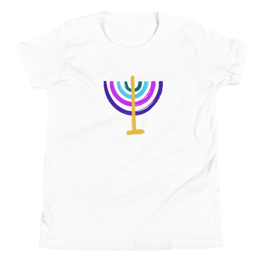 Colorful Menorah Kids Short Sleeve T-Shirt - (White, Blue or Gray)、mySite、topwebapps