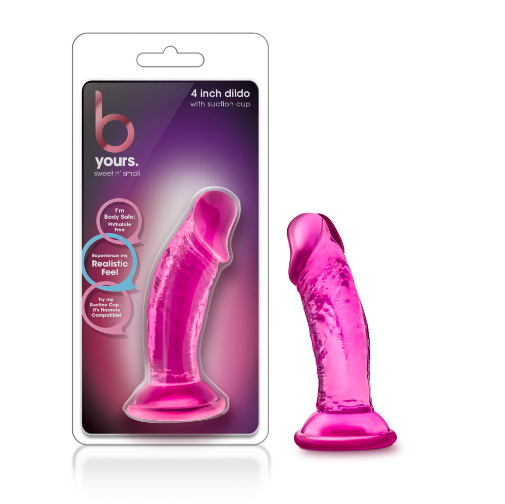 B Yours By Blush® | Sweet N' Small Realistic Pink 4.5-Inch Long Dildo With Suction Cup Base、mySite、bottomscart