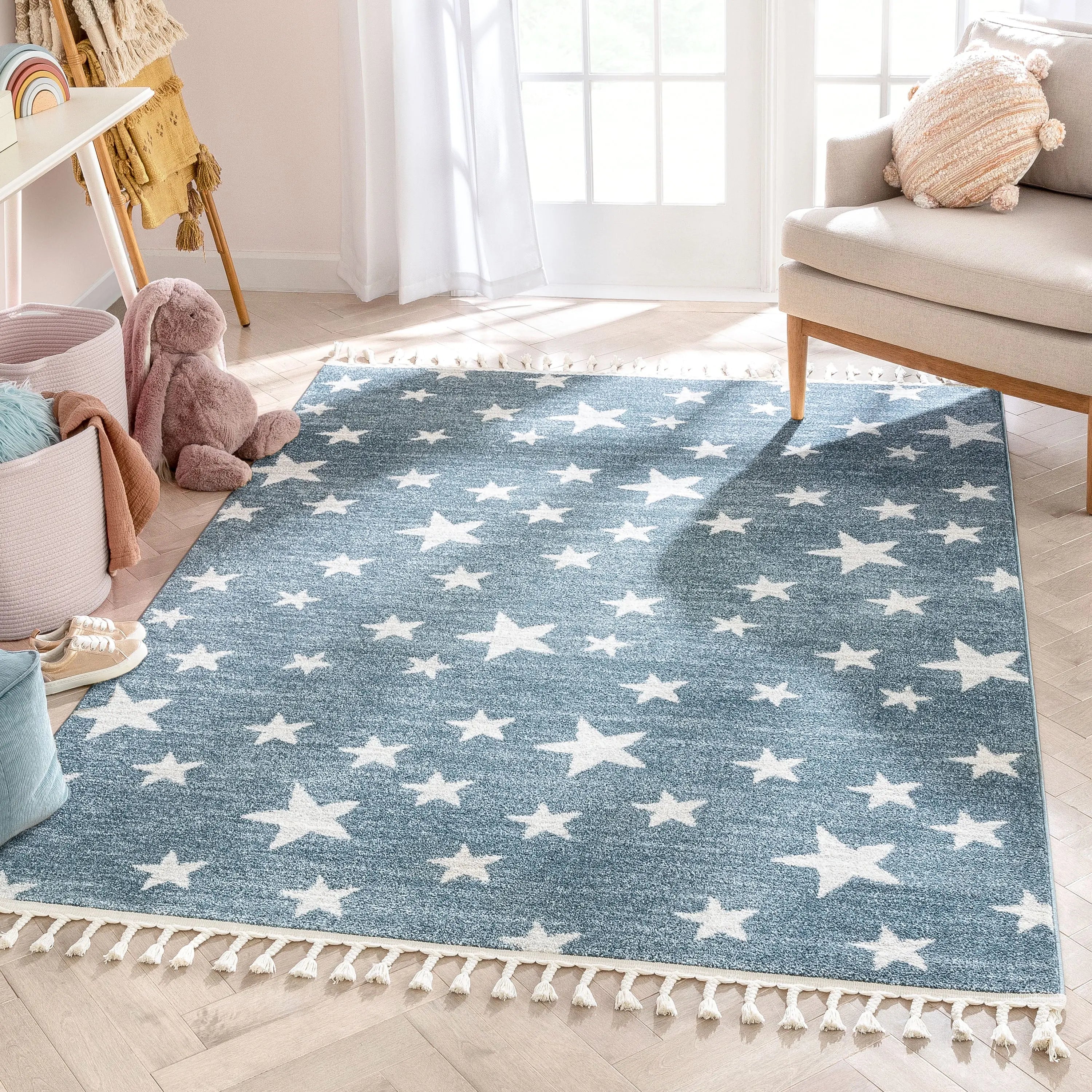 Stars Modern Geometric Blue Kids Rug、mySite、gigharbornorthrealestate