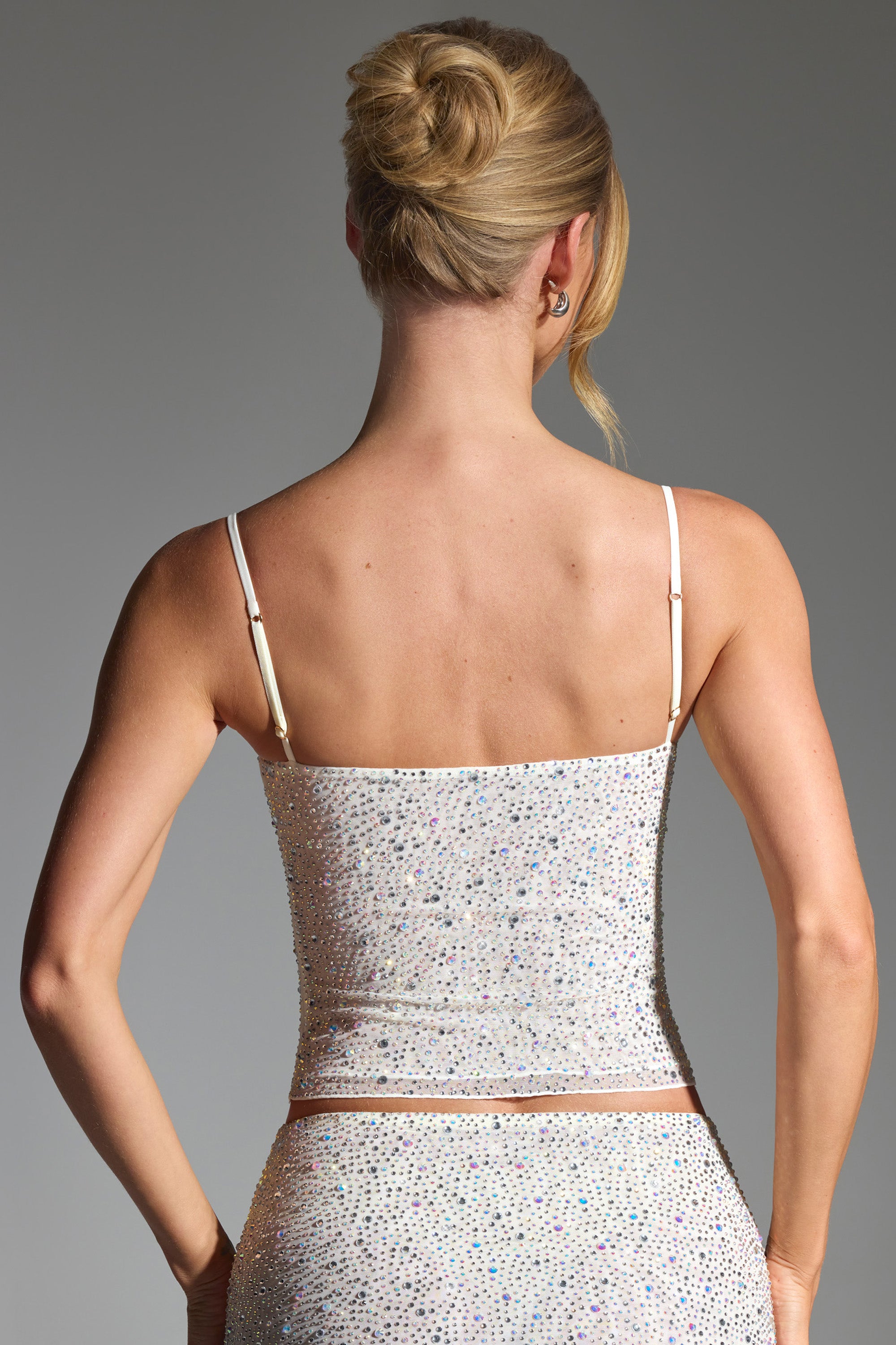 Embellished Square-Neck Top in White、mySite、solidvoid