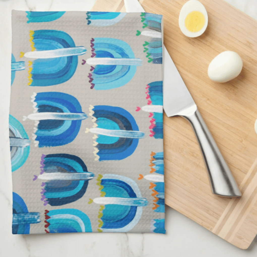 Blue Menorahs Hanukkah Kitchen Tea Towel、mySite、topwebapps