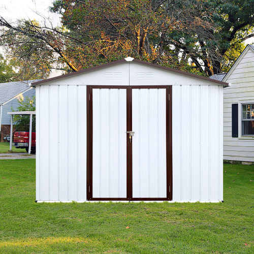 Metal garden sheds 8ft×6ft outdoor storage sheds Brown + Black、、eastwooduniform