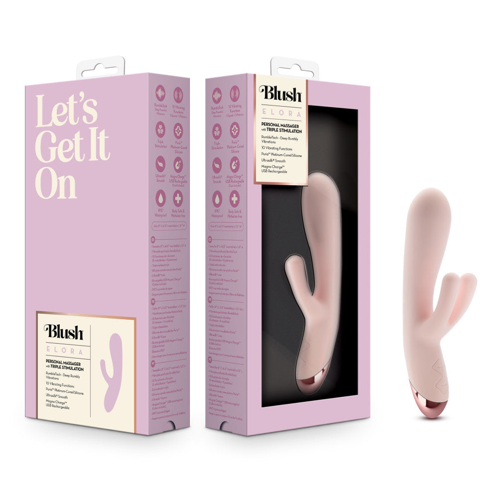 Blush | Elora 8 Inch G Spot Clitoral Triple Stimulation Puria® Silicone Rabbit Vibrator With 10 RumboTech™ Modes - Pink、mySite、bottomscart