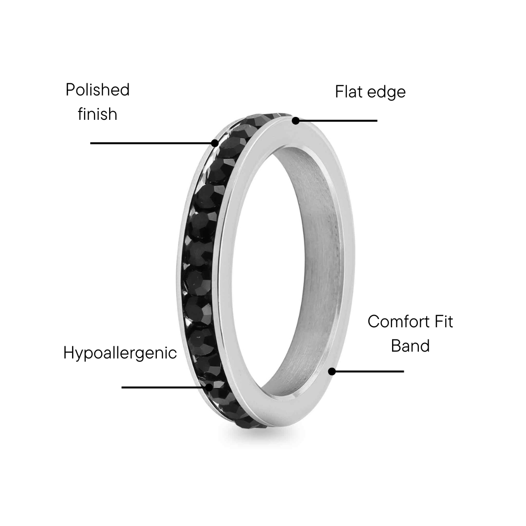 Black CZ Center Highly Polished Stainless Steel Flat Ring / ZRJ9004、mySite、dreamappss