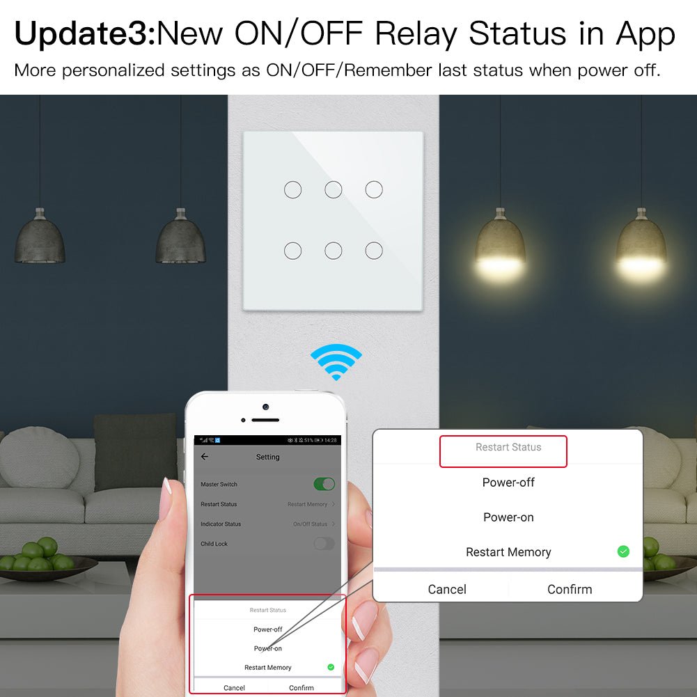 WiFi RF433 Smart 6 Gang Wall Touch Light Switch 2/3 Way Multi-Control Neutral Wire Required、mySite、fannypackpong