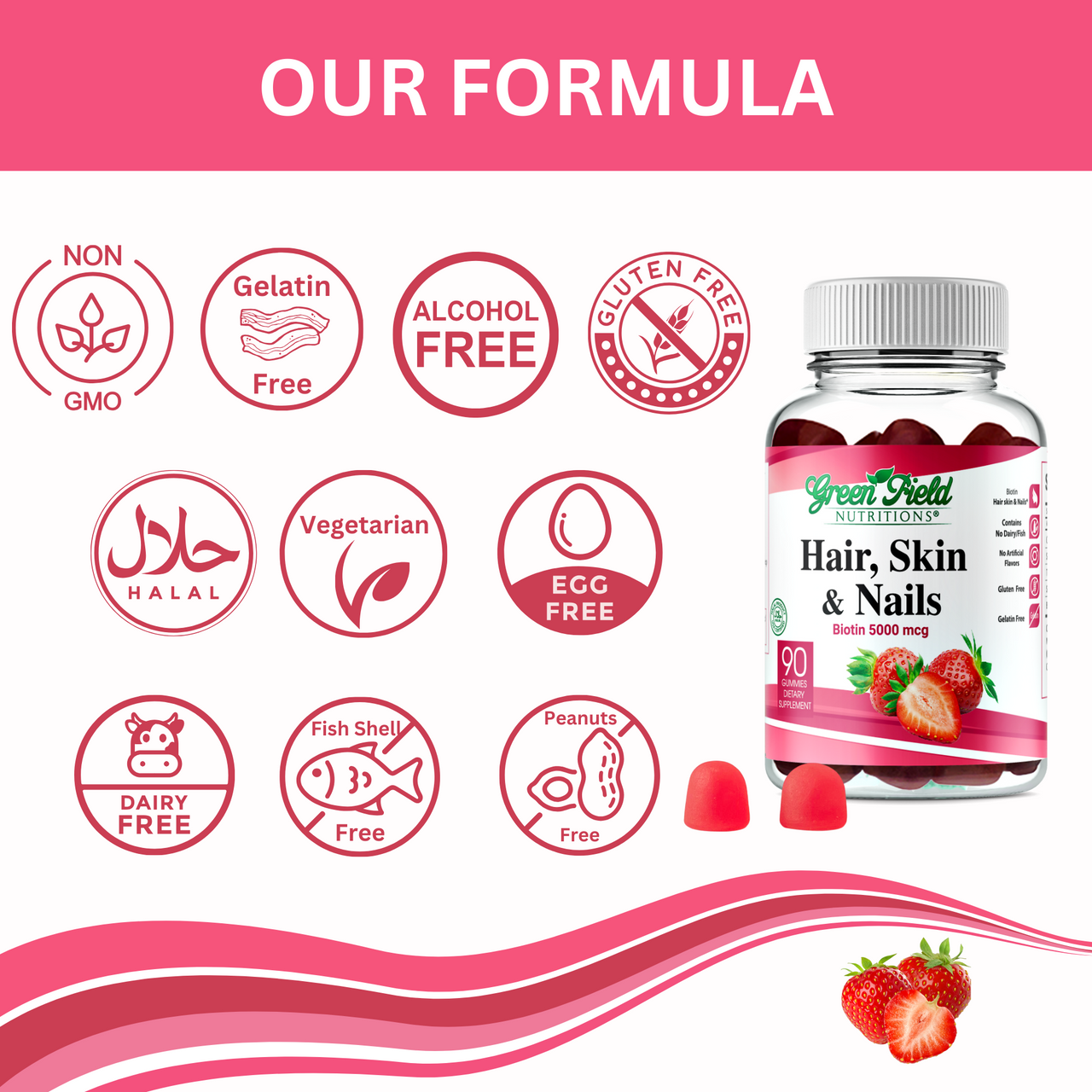 Greenfield Nutritions - Halal Gummies Hair, Skin and Nails Vitamins (5000 mcg Halal Biotin Gummy) - 90 Gummies、mySite、topwebapps