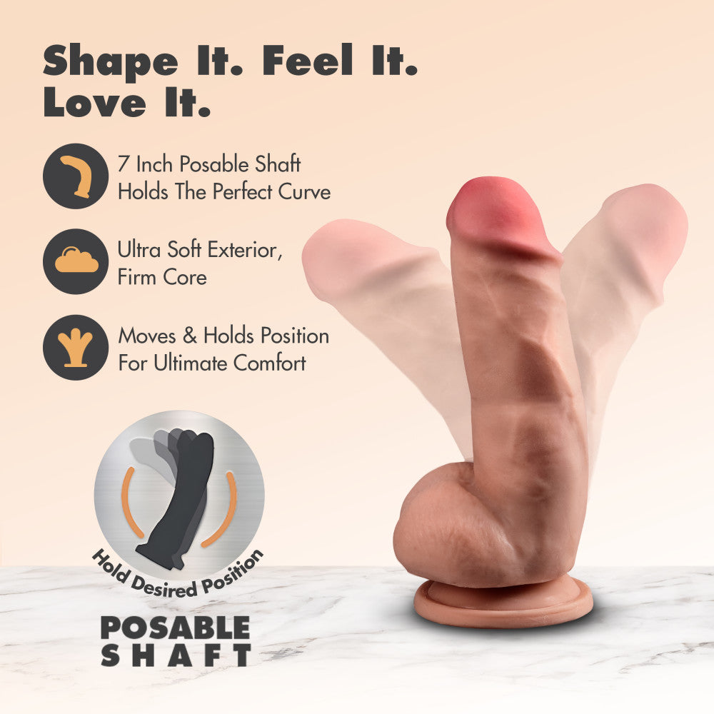 Dr. Skin Plus By Blush® | Realistic Mocha 7-Inch Long Soft Yet Erect & Posable Dildo With Balls & Suction Cup Base、mySite、bottomscart