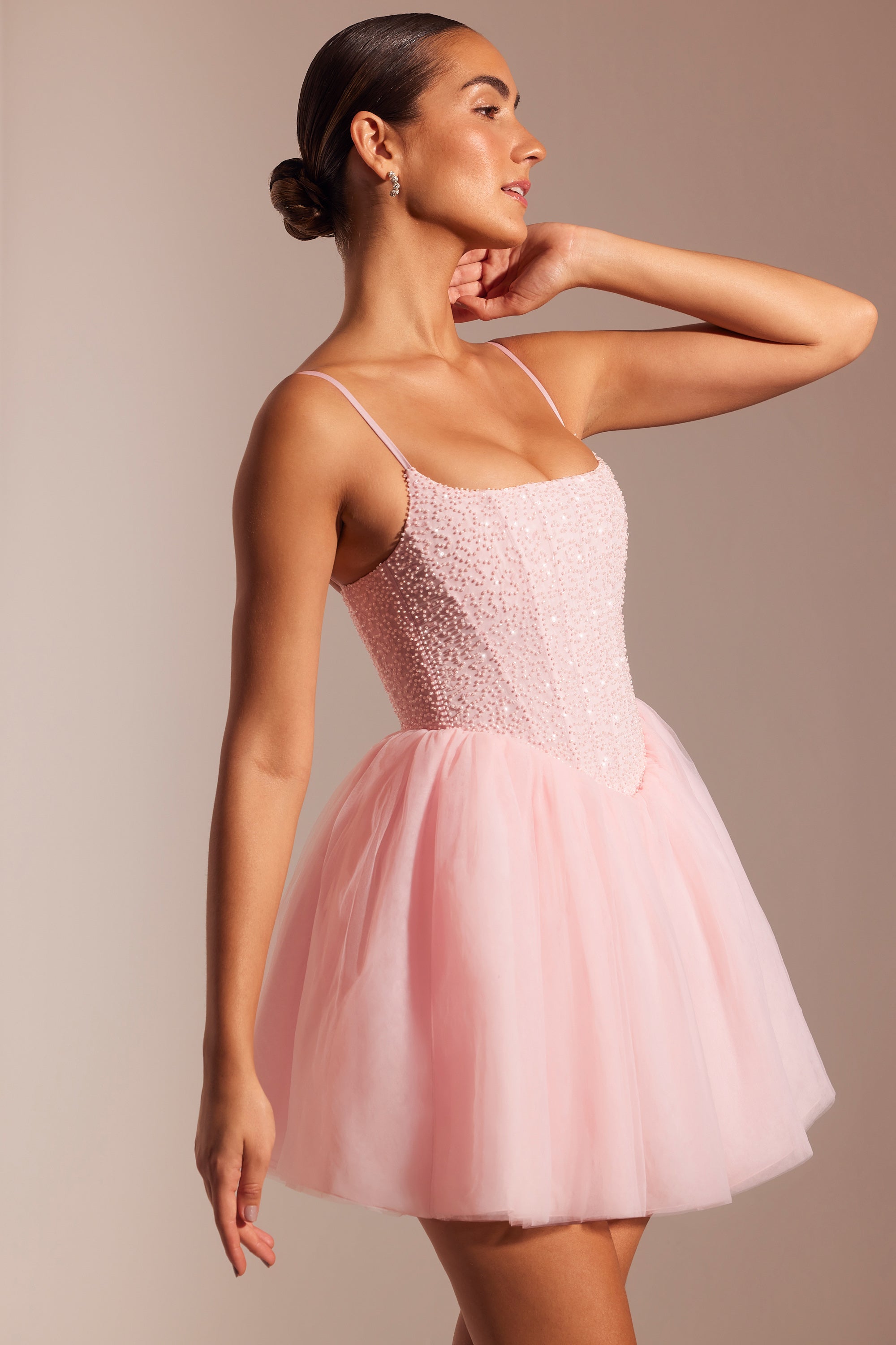 Embellished Corset Tulle Skirt Mini Dress in Blush、mySite、solidvoid