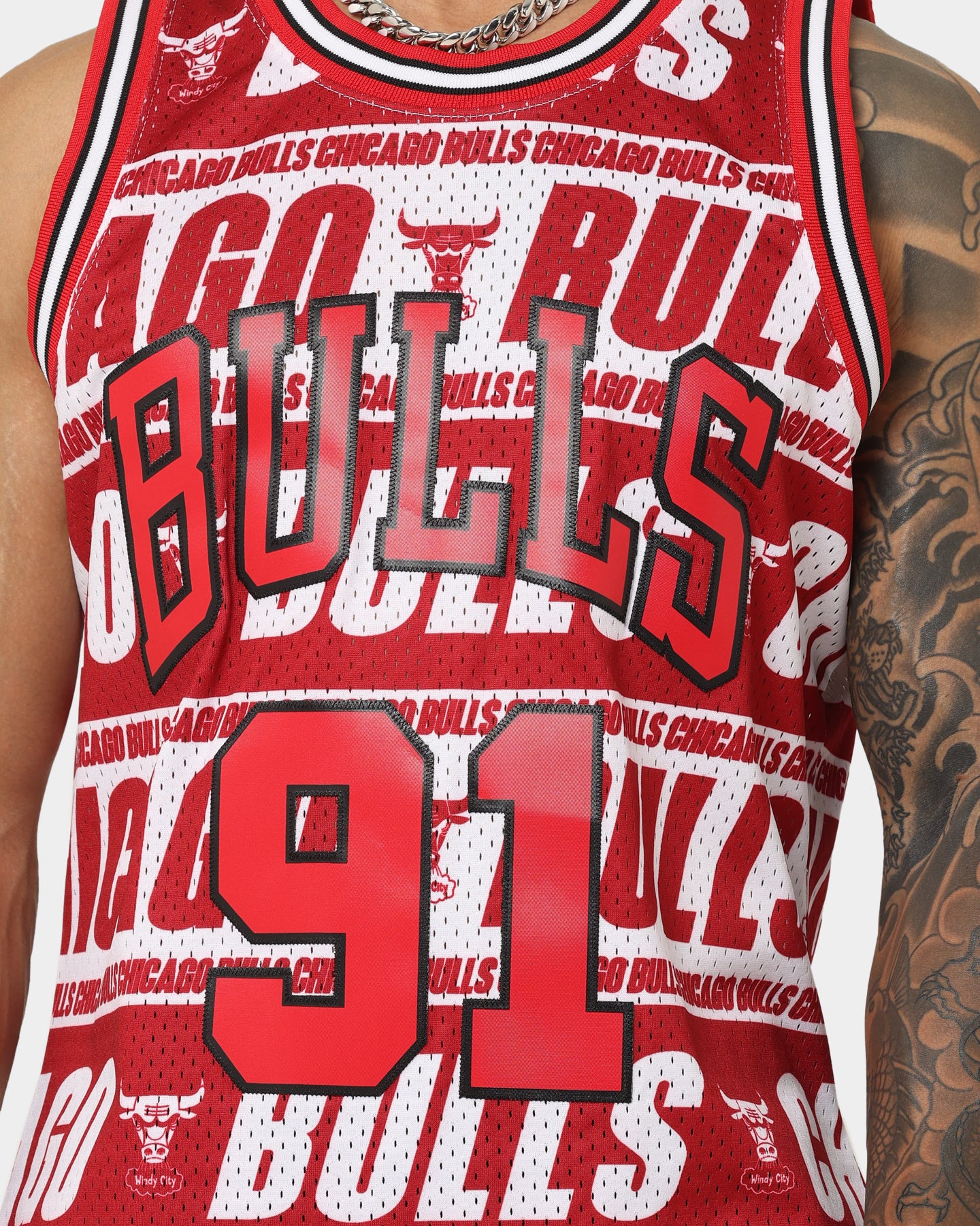 Mitchell & Ness Dennis Rodman Chicago Bulls 1997 Team Wrap Logo Jersey Red、mySite、zt4zffjzw
