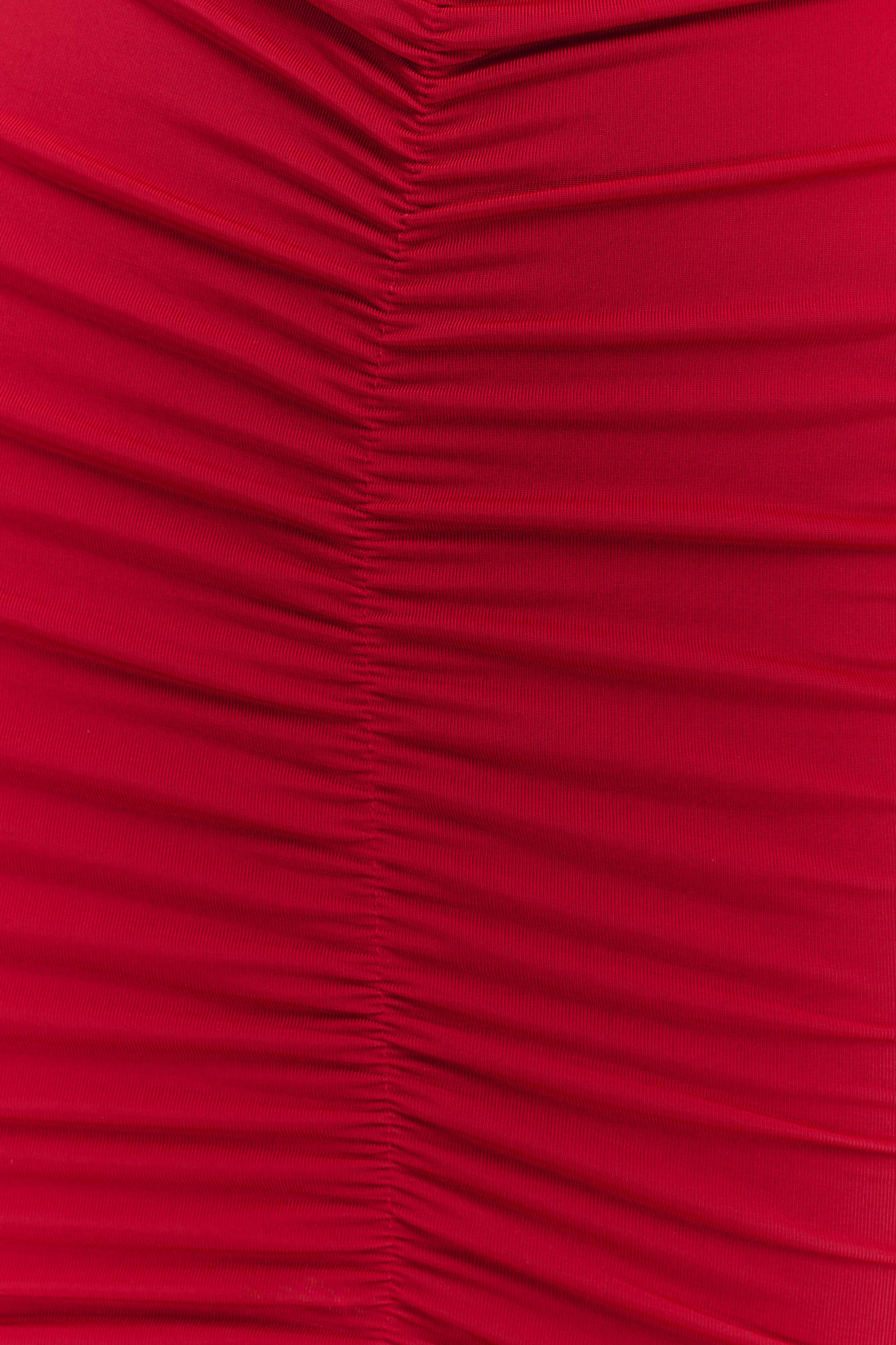 Caspian Slinky And Mesh Off Shoulder Mini Dress - Ruby、mySite、solidvoid