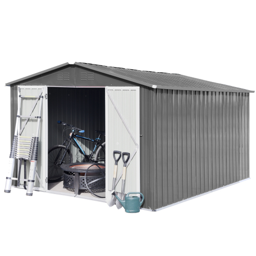 Metal garden sheds 12ft×10ft outdoor storage sheds Dark-grey、、eastwooduniform