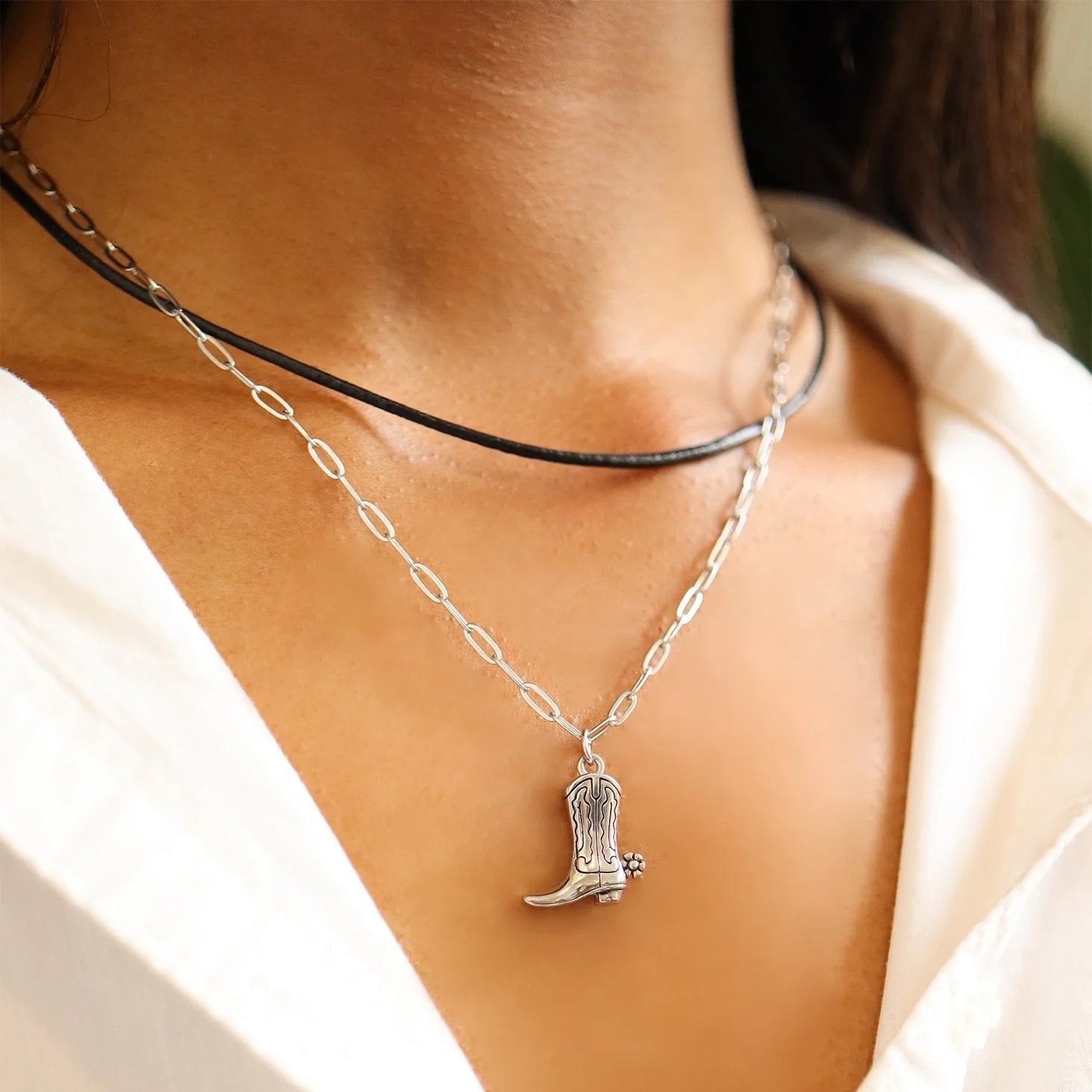 Black Leather Cord Necklace With Stainless Steel Lobster Clasp / CHJ0112、mySite、dreamappss
