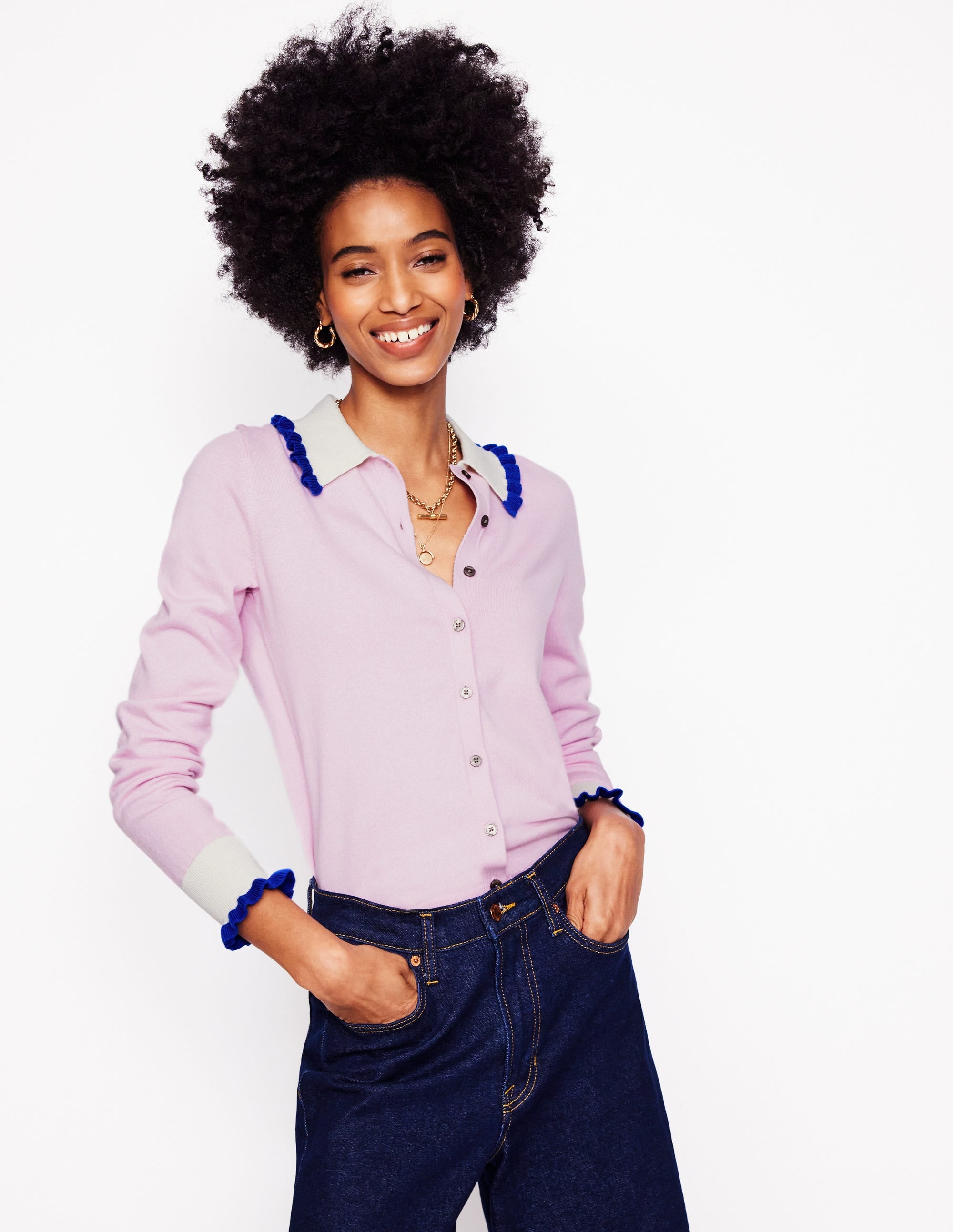  Frilled Cotton Blend Cardigan-Soft Lavender Pink、mySite、ashleygrahame