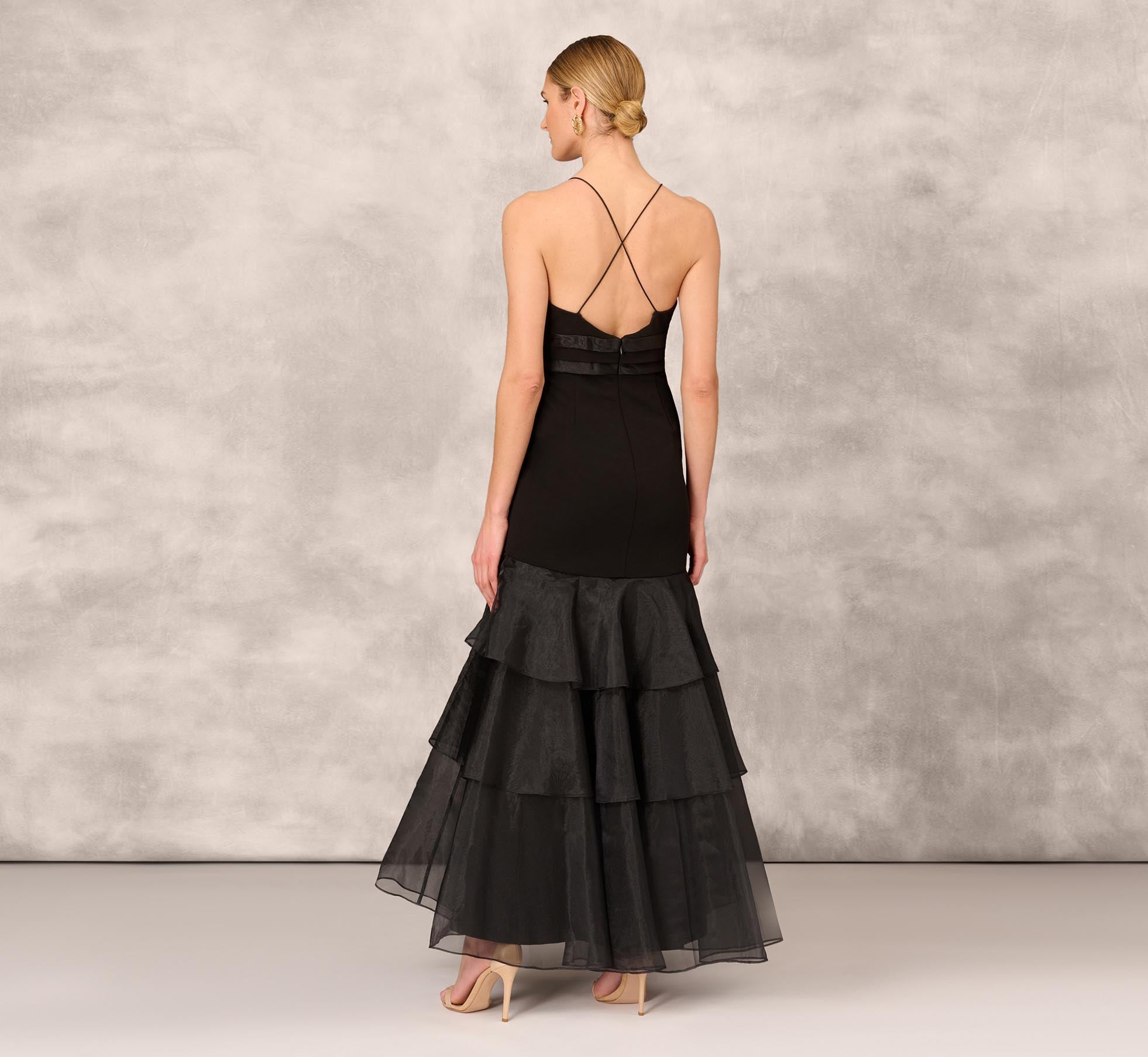 Tiered Trumpet Dress With Ruffles In Black、mySite、solidvoid