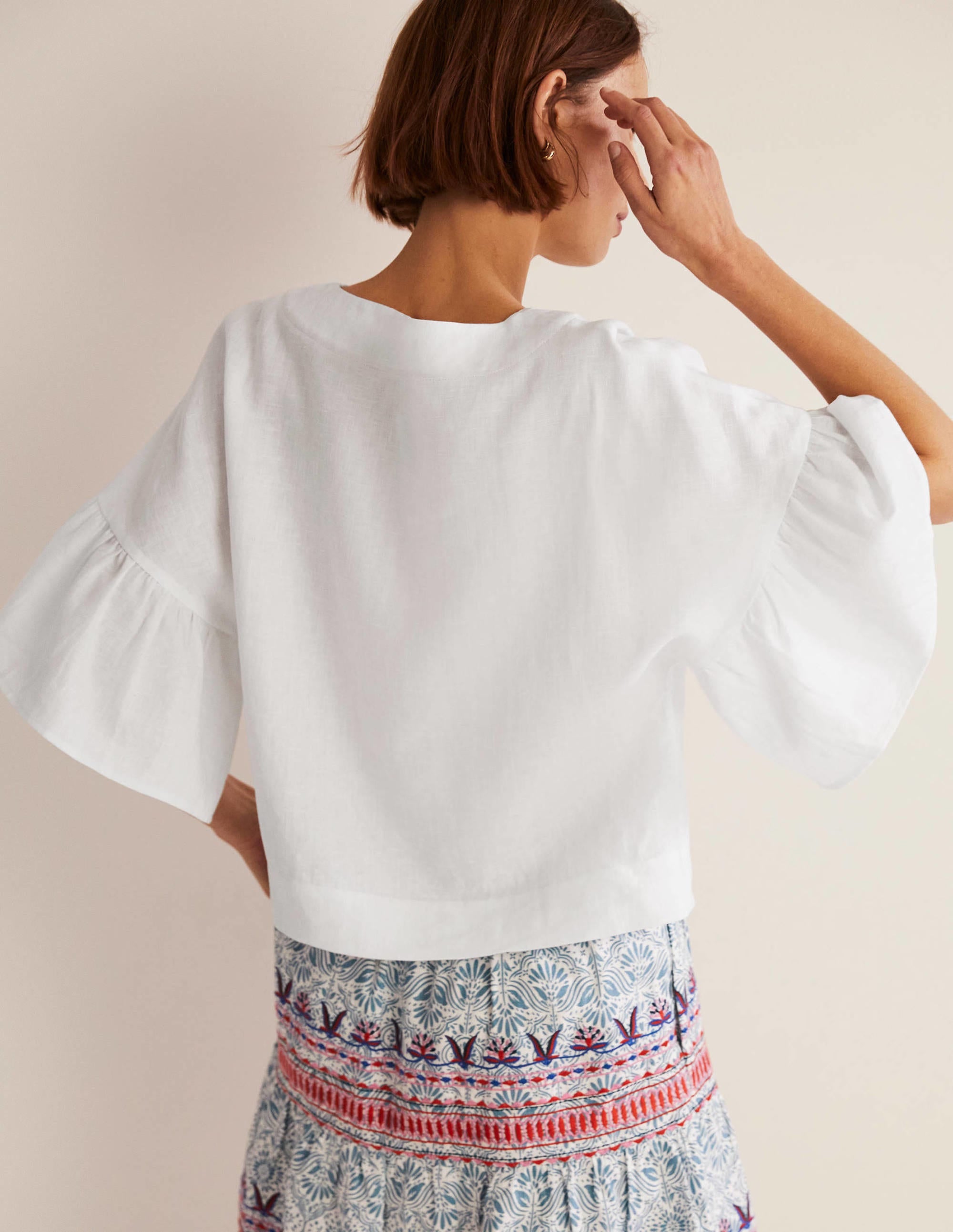  Frilly Full Sleeve Linen Top-White、mySite、ashleygrahame