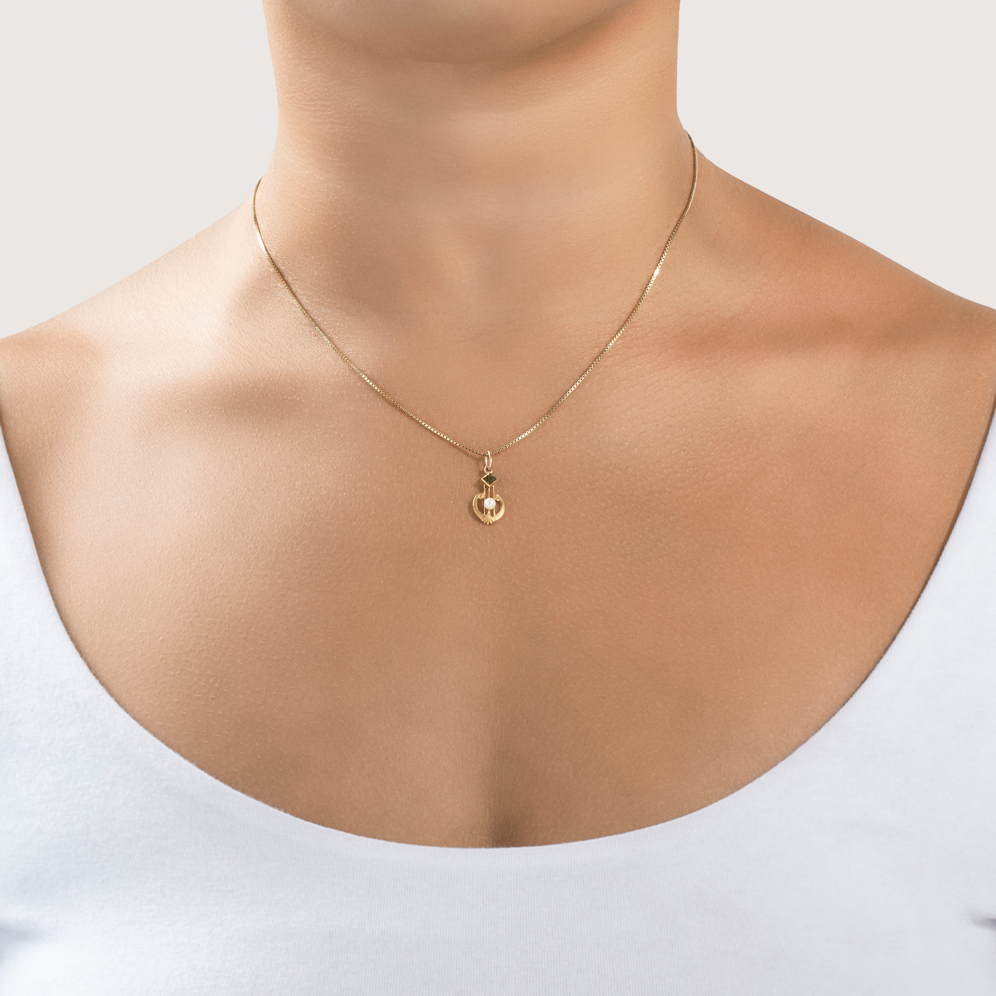 Antique Art Nouveau 14k Yellow Gold Peridot Pearl Satin Charm / Pendant、mySite、hinf8tx79