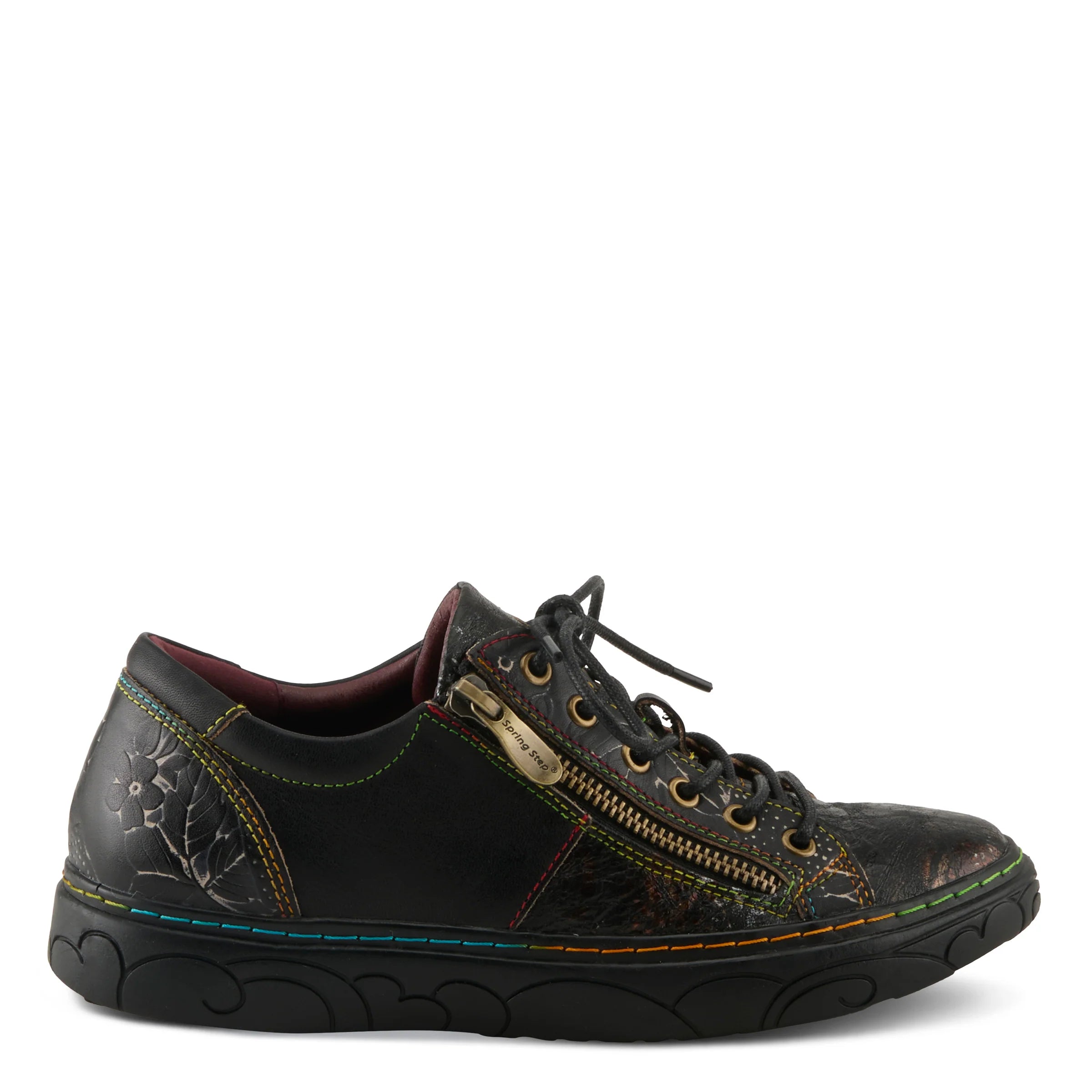  L'Artiste by Spring Step Women's Danli Leather Zipper Sneaker - Black Multi、mySite、preschool7hills