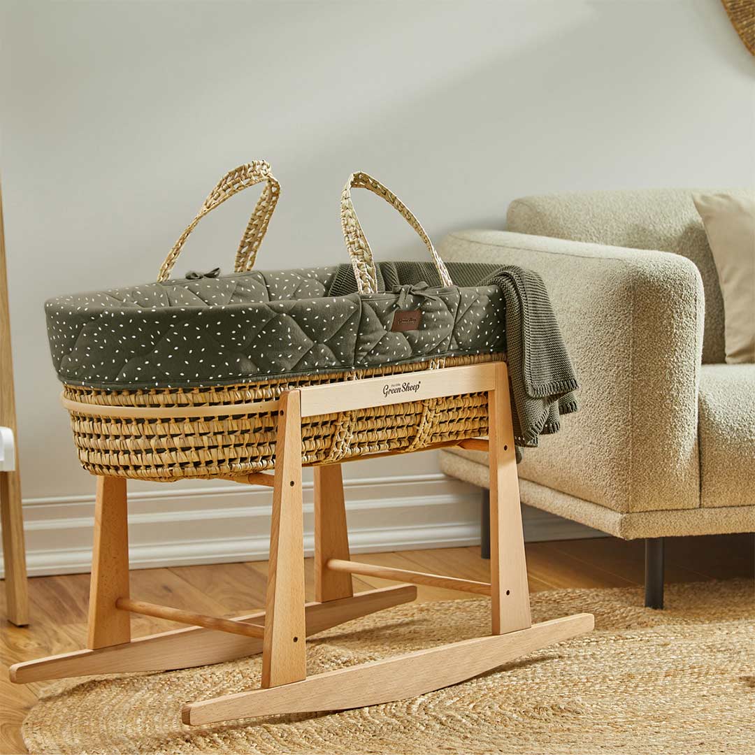  The Little Green Sheep Natural Quilted Moses Basket + Mattress - Juniper Rice Print、mySite、merchandisen
