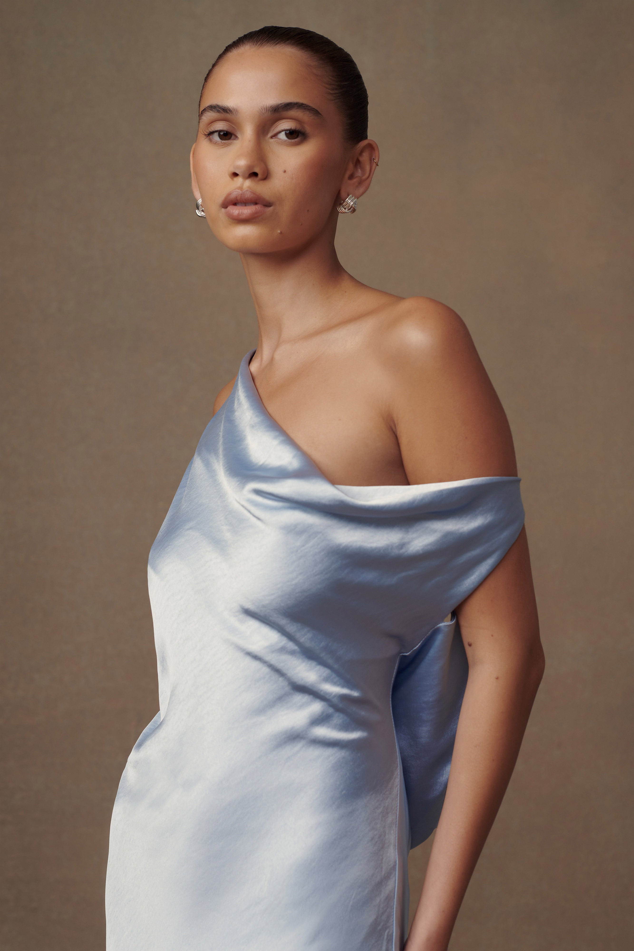 Yvette Slip Maxi Dress With Asymmetrical Hem - Cornflower Blue、mySite、solidvoid