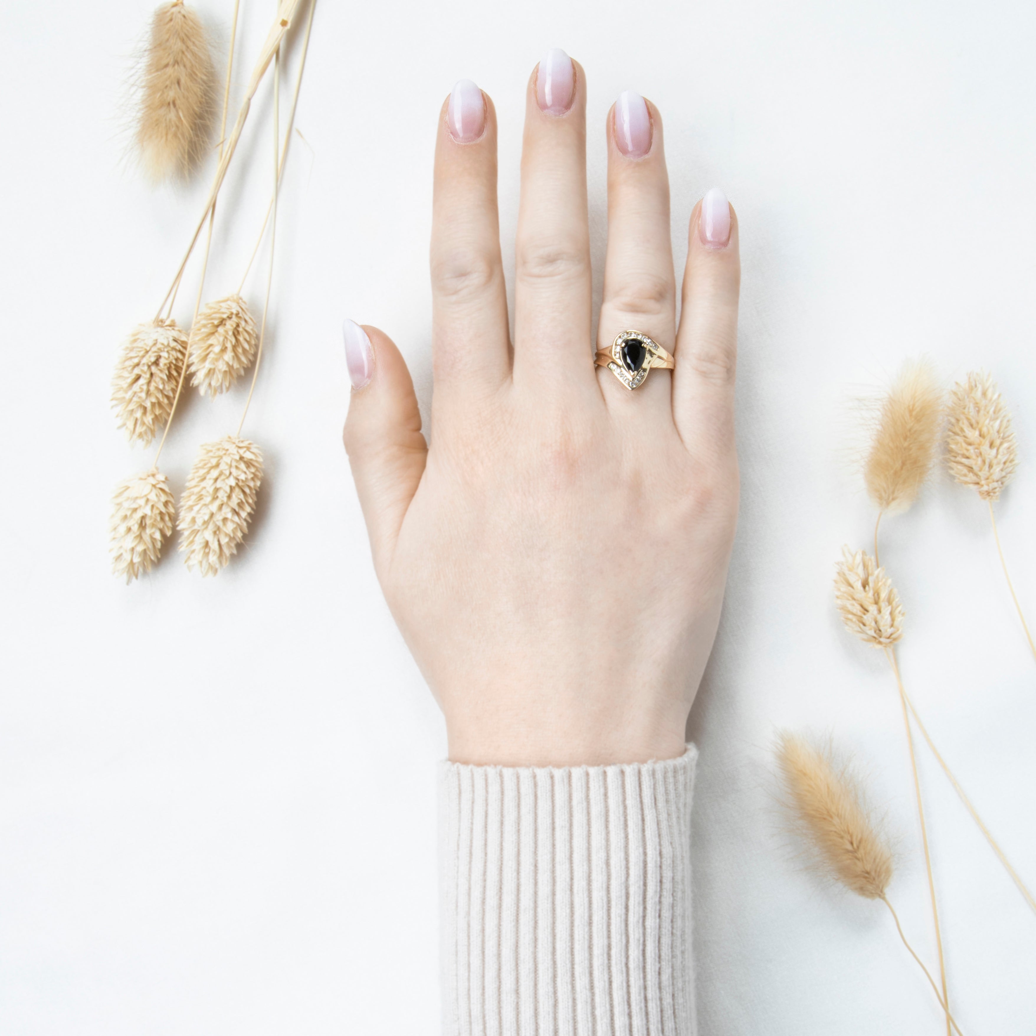 Vintage 14k Yellow Gold Onyx .208cttw Diamond Elegant Pear Bypass Ring 7.00、mySite、hinf8tx79