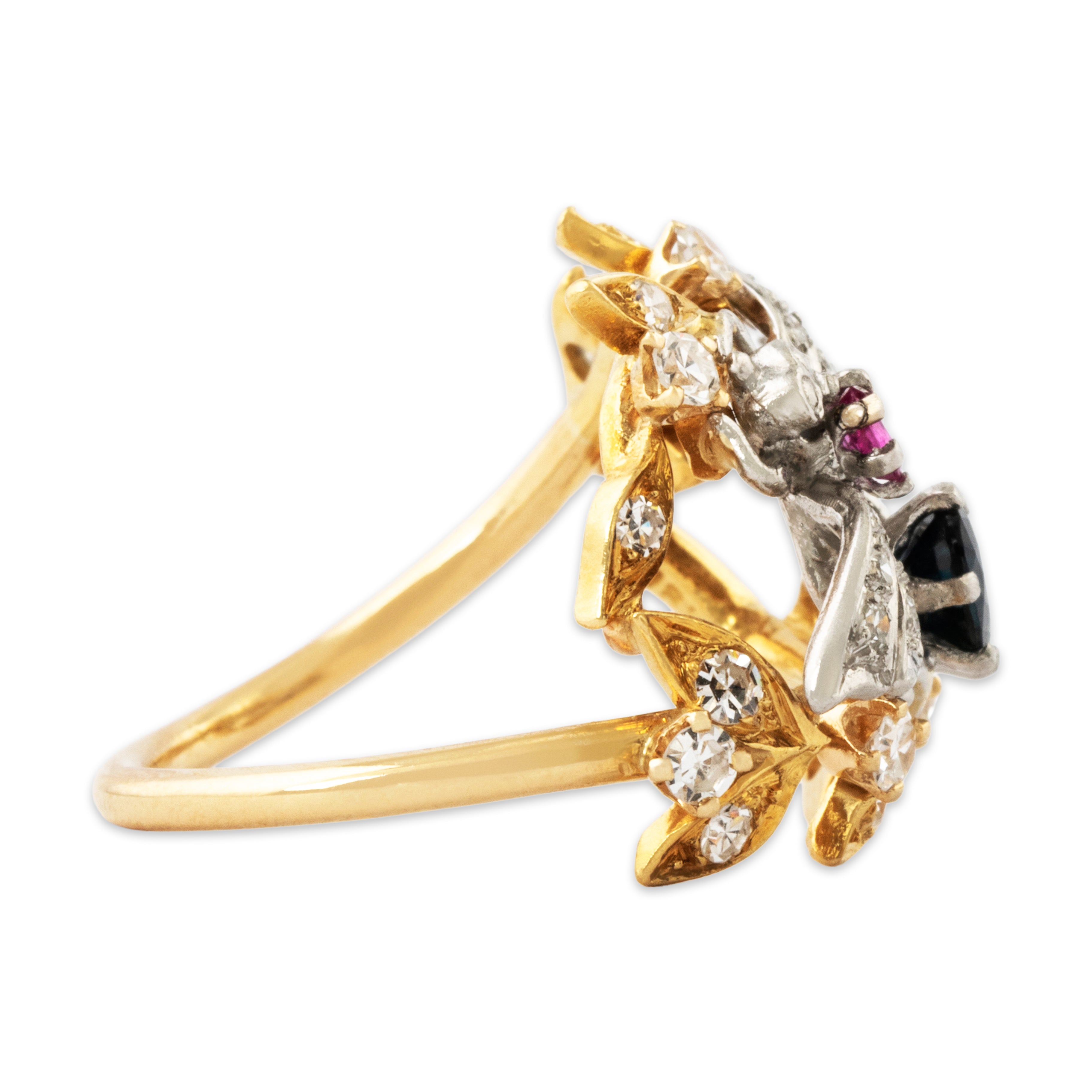 Vintage 18k Yellow & White Gold Diamond Sapphire Ruby Fabulous Flyer Ring 5.75、mySite、hinf8tx79