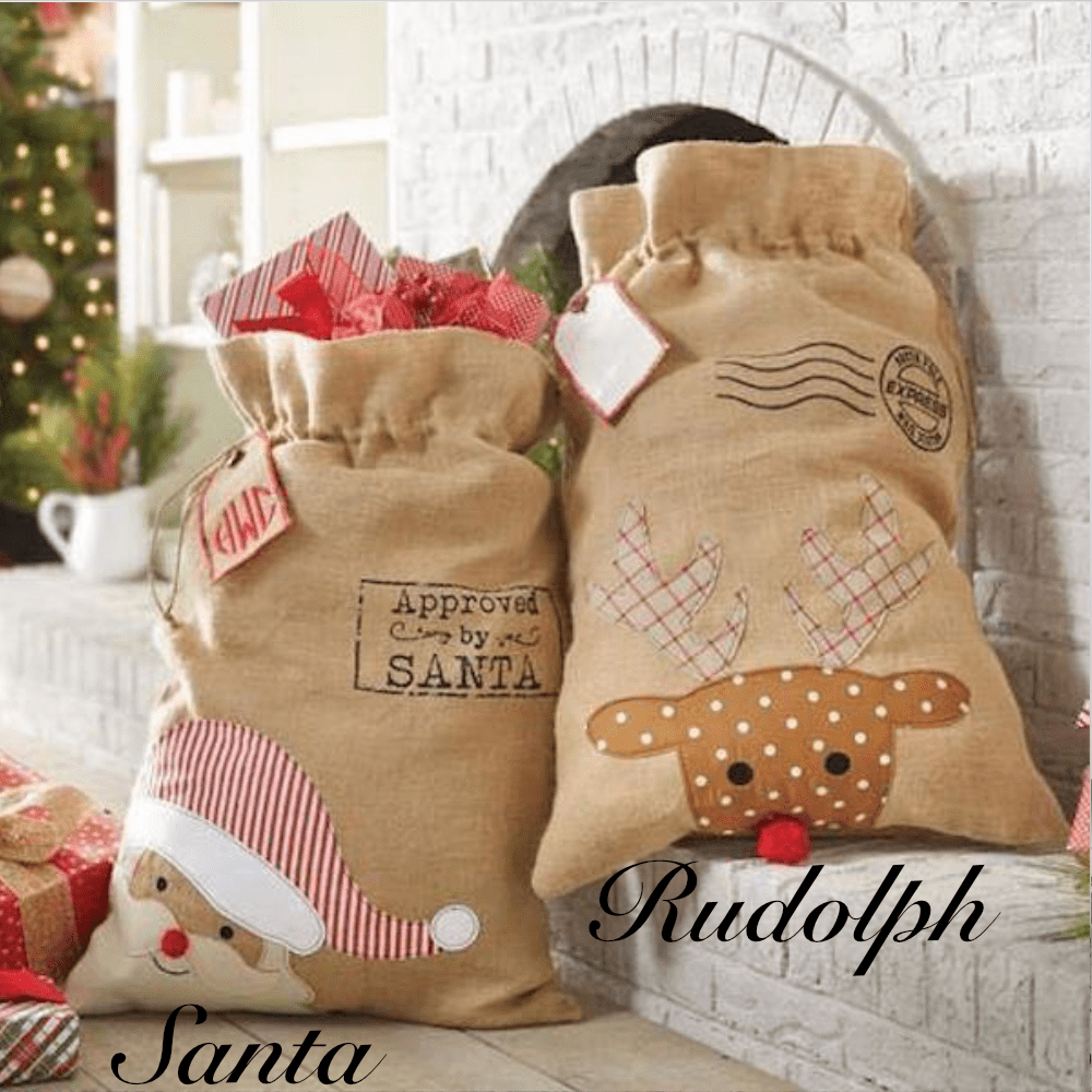 Country Christmas Lrg Gift Sack with Drawstring Santa Sack | 28” x 20”、mySite、g9winljtr