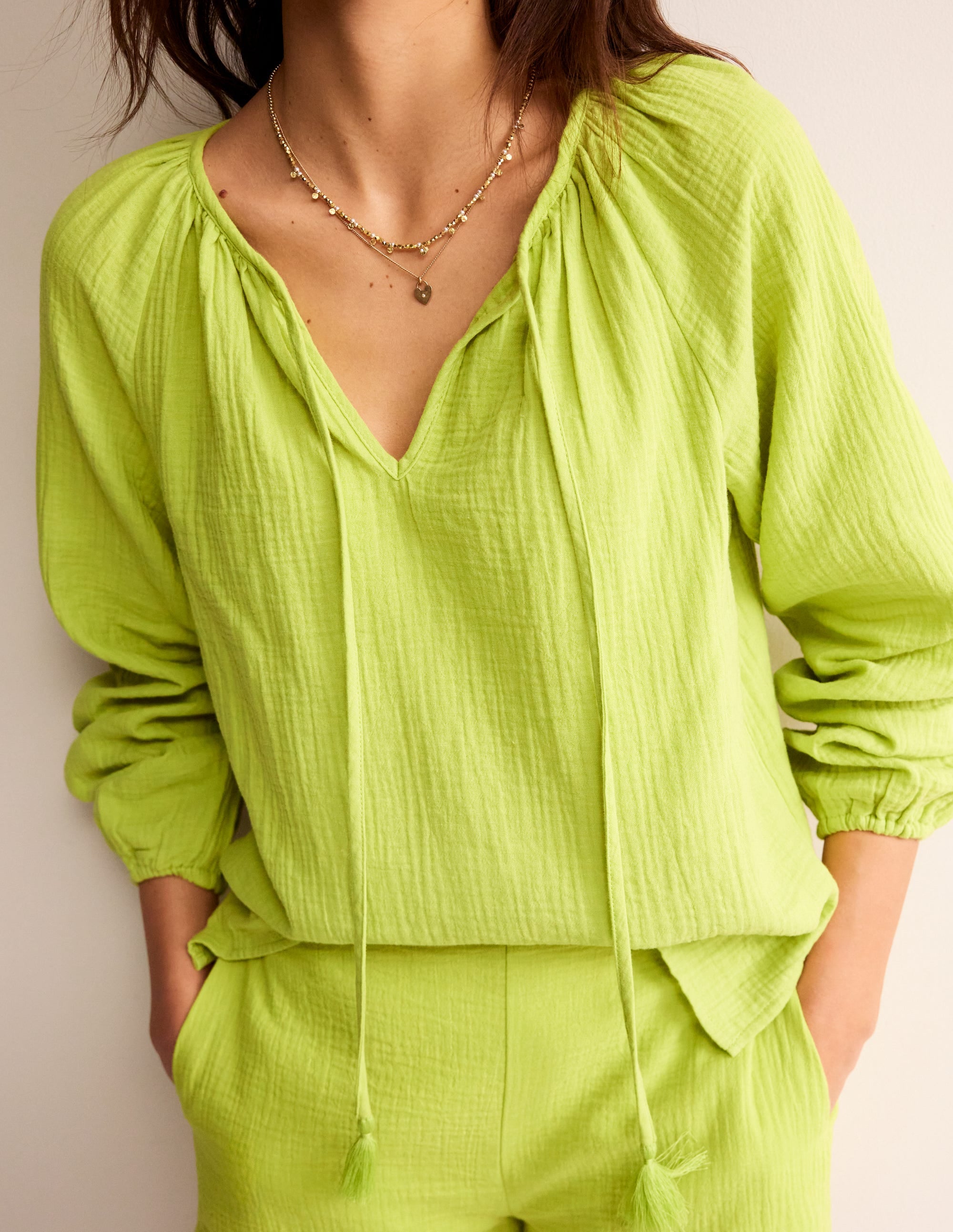  Serena Double Cloth Blouse-Bright Chartreuse、mySite、ashleygrahame