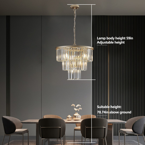 (NEW SKU:W1340P189315) 20" Modern Crystal Chandelier with Black Finish – Elegant 7-Light Pendant Light with 3 Tier Crystal Strands for Dining Room, Living Room, or Bedroom (Bulb Not Included)、、eastwooduniform