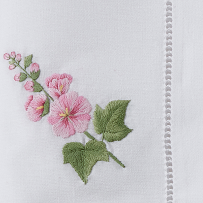  Embroidered Hollyhock Hemstitch Napkin 6 Pack、mySite、elrpsem3k