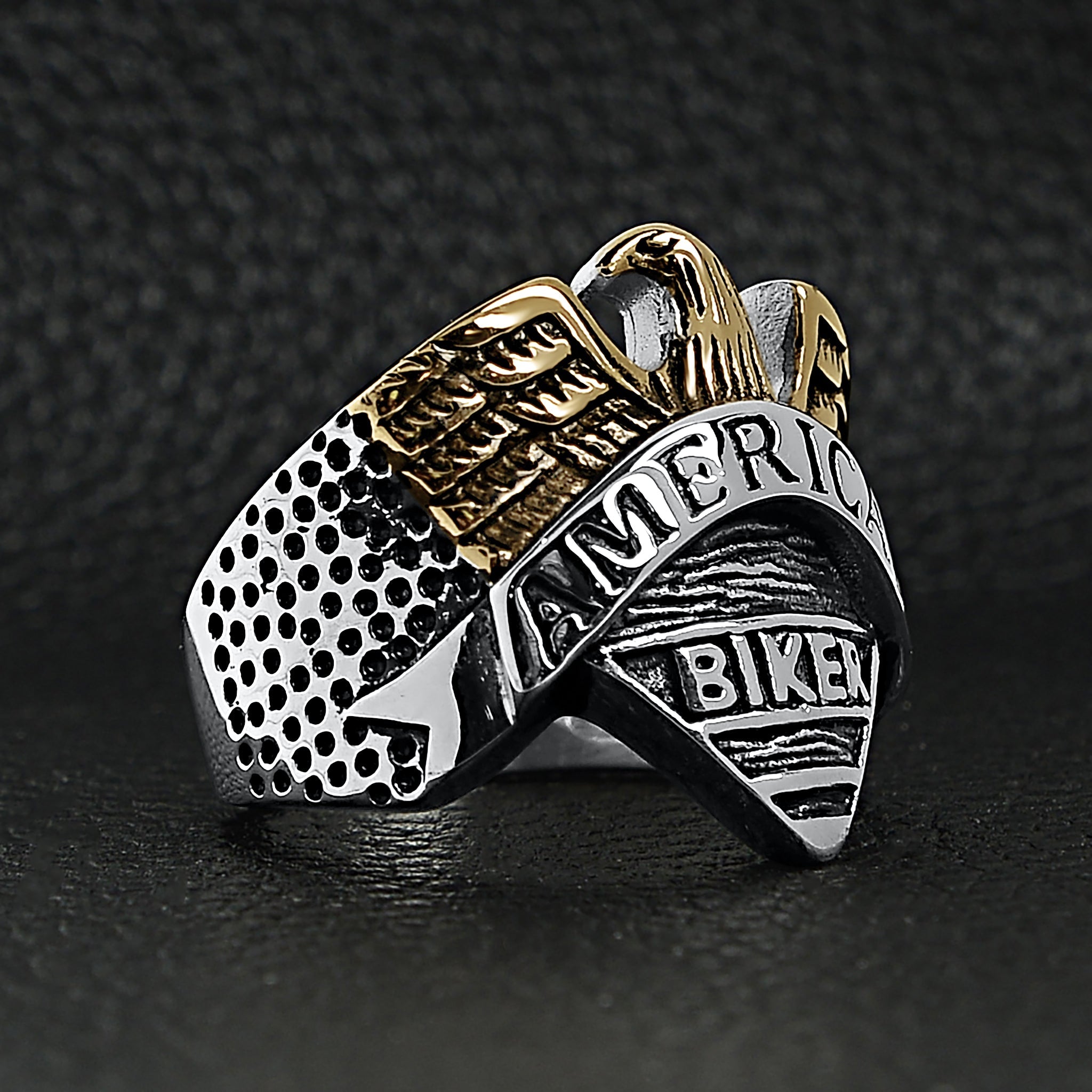 Stainless Steel AMERICAN BIKER With 18K Gold PVD Coated Eagle Ring / SCR4074、mySite、dreamappss