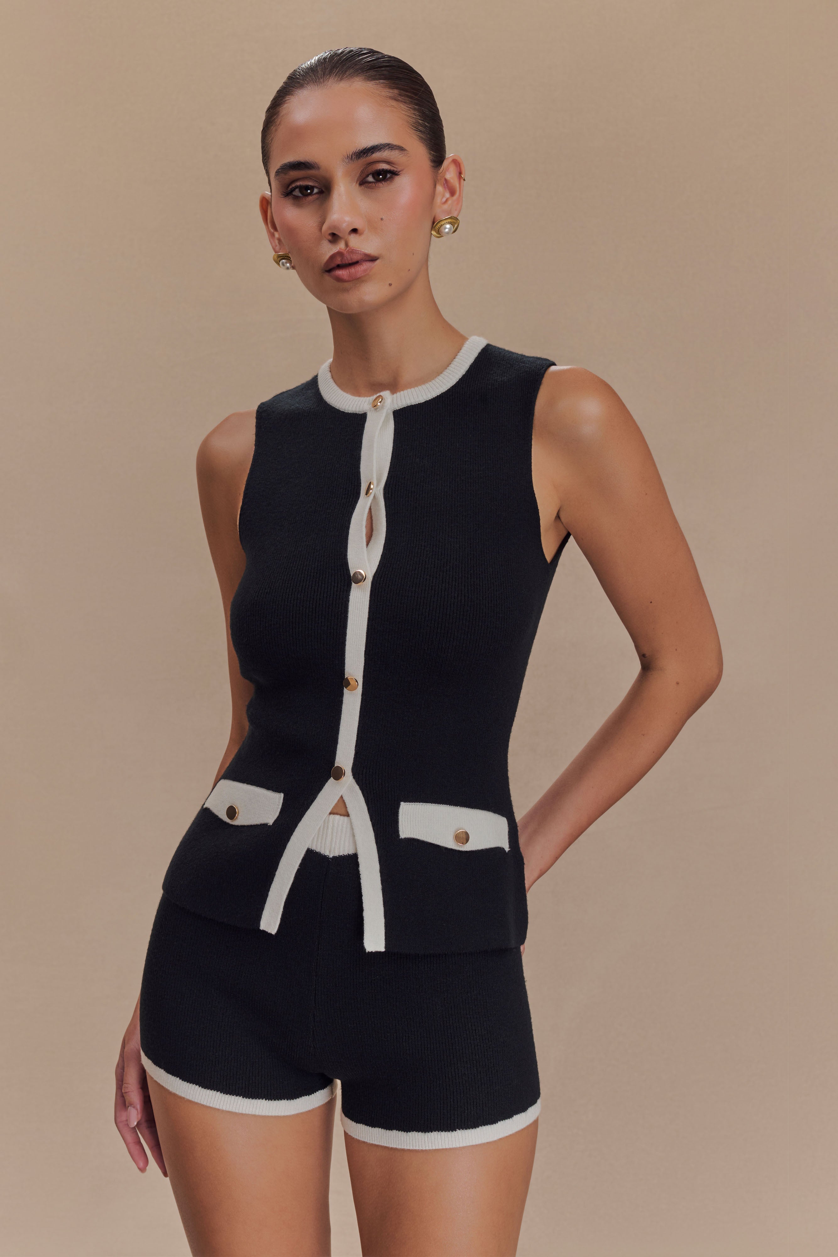 Julianne Contrast Knit Top - Black/White、mySite、solidvoid