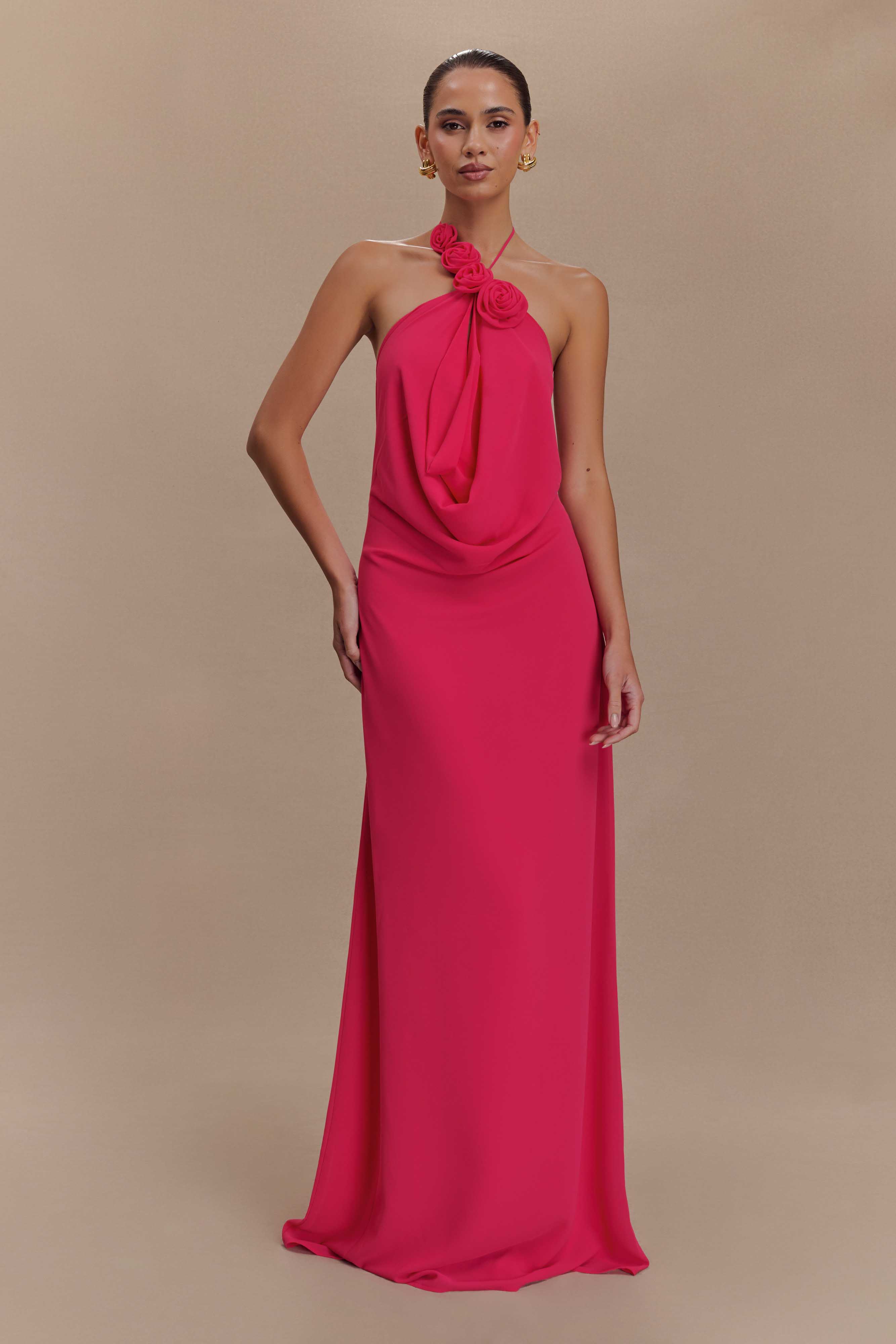 Rosalia Cowl Neck Maxi Dress - Raspberry、mySite、solidvoid