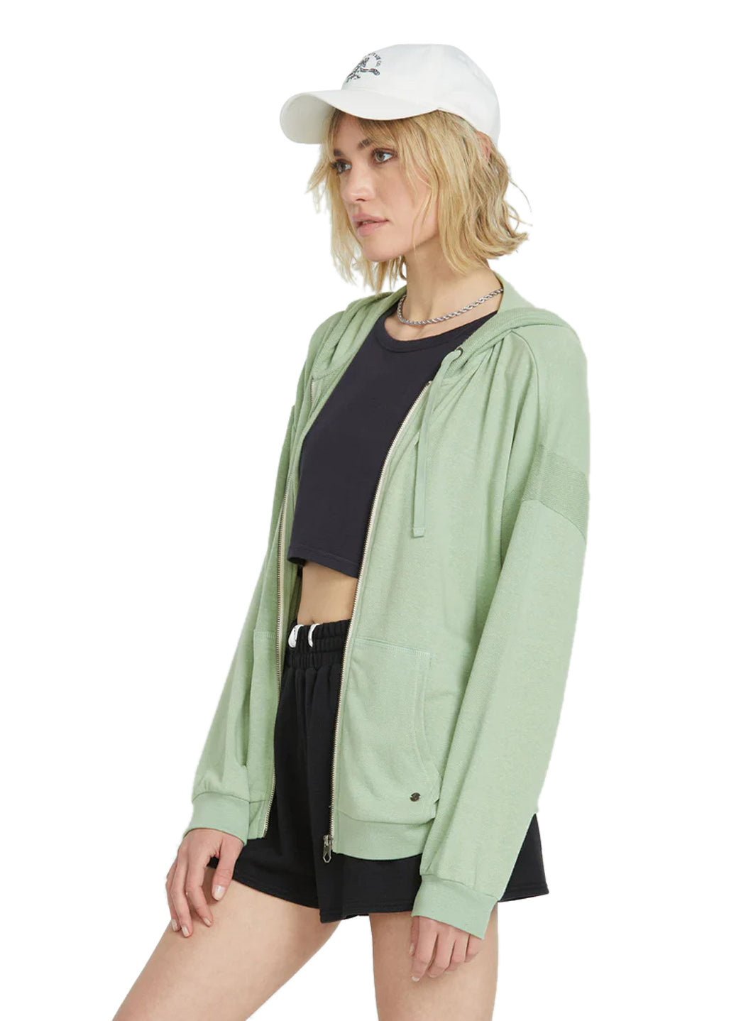 Volcom Women's Solid Lil Frenchie Zip Up Fleece Hoodie、mySite、noshort