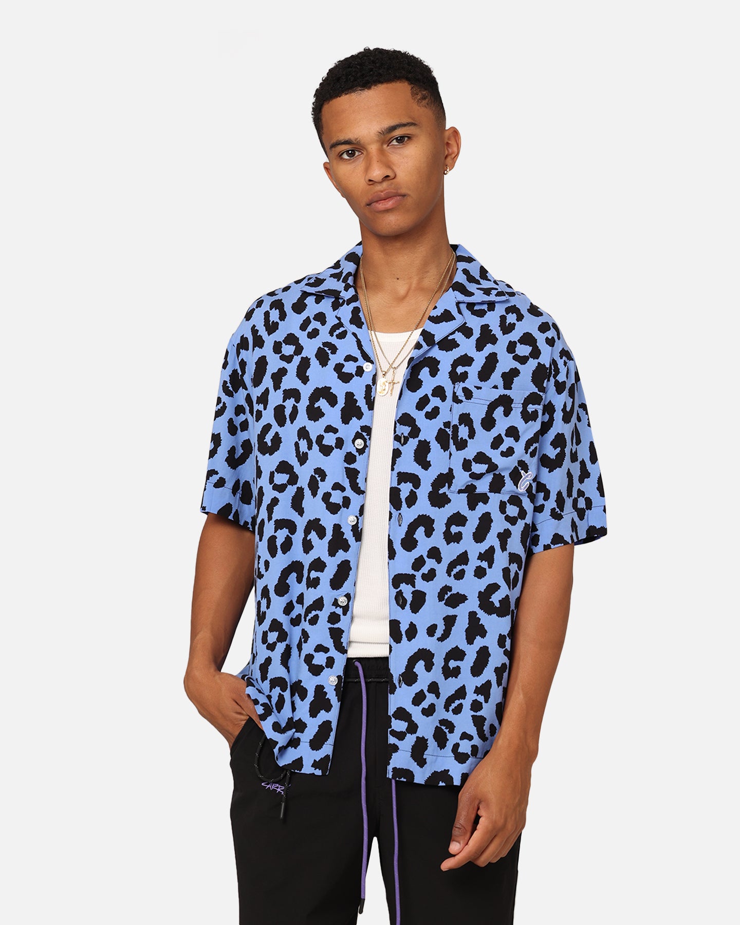 Carre Leo Short Sleeve Button Up Shirt Purple/Black、mySite、zt4zffjzw