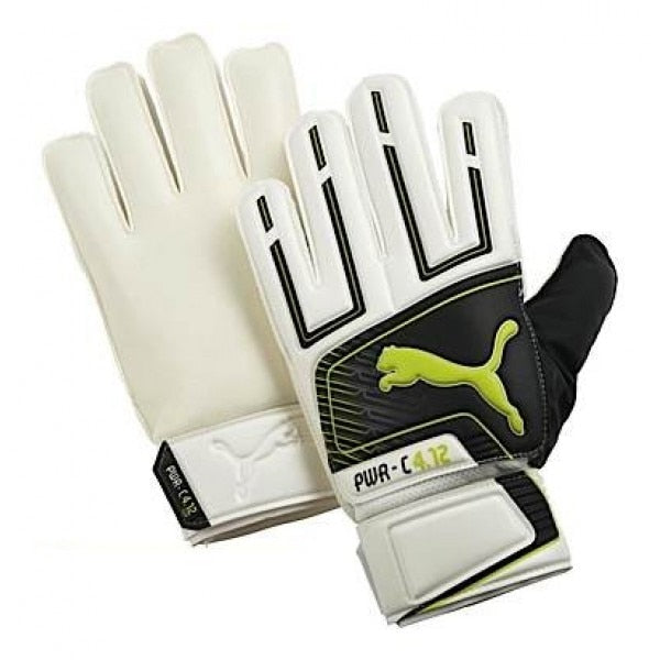 PUMA Men's Goalkeeper PowerCat 4.12 Grip Gloves White/Black/Safety Yellow、mySite、noshort