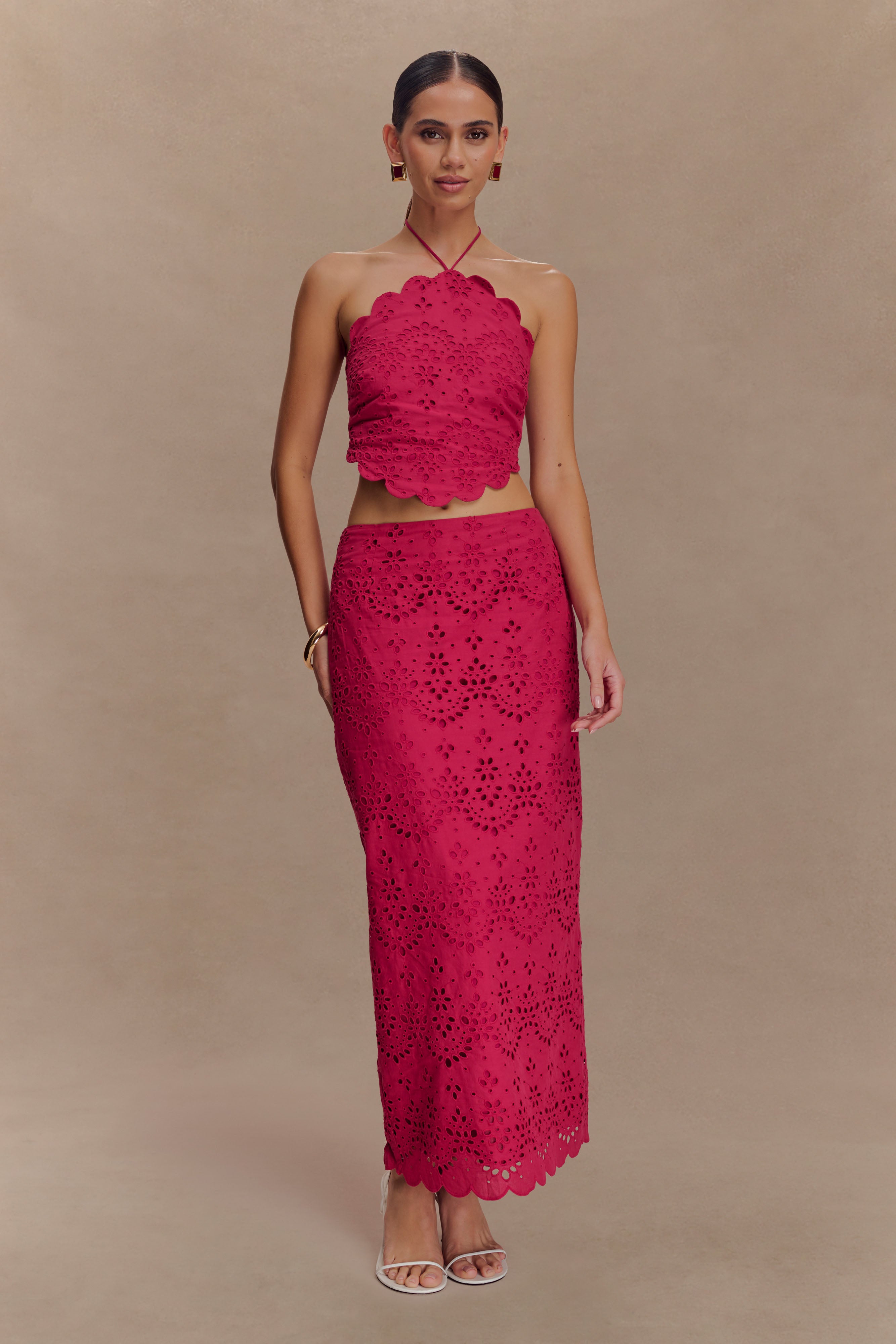 Kensley Broderie Midi Skirt - Dragonfruit、mySite、solidvoid