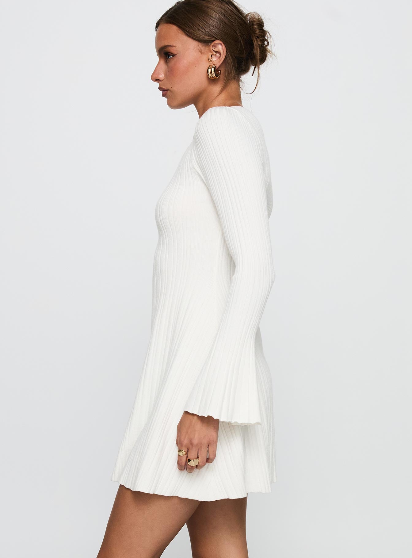 Terraces Long Sleeve Mini Dress White、mySite、solidvoid