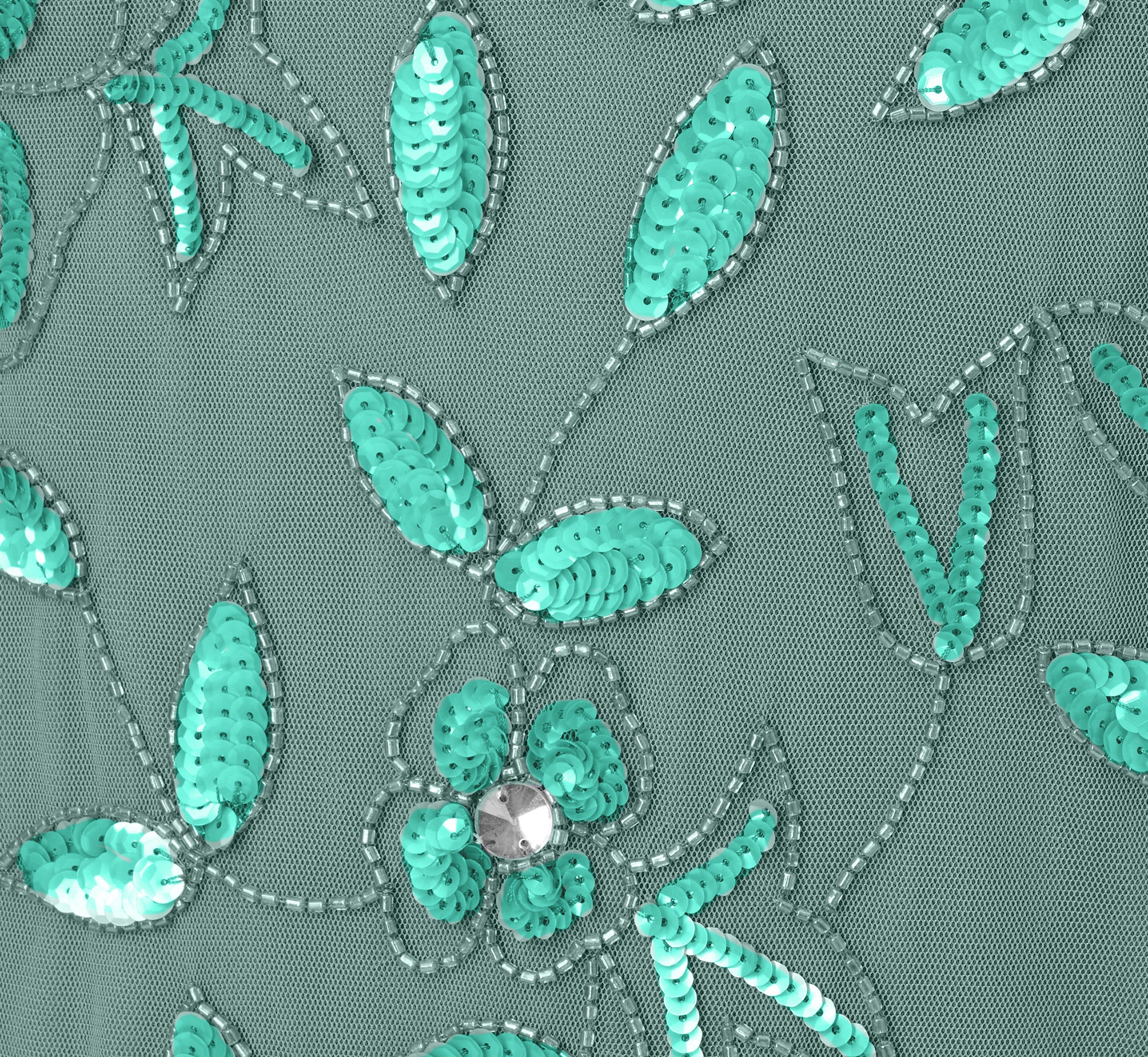 Plus Size Hand Beaded Short Sleeve Floral Godet Gown In Green Slate、mySite、solidvoid