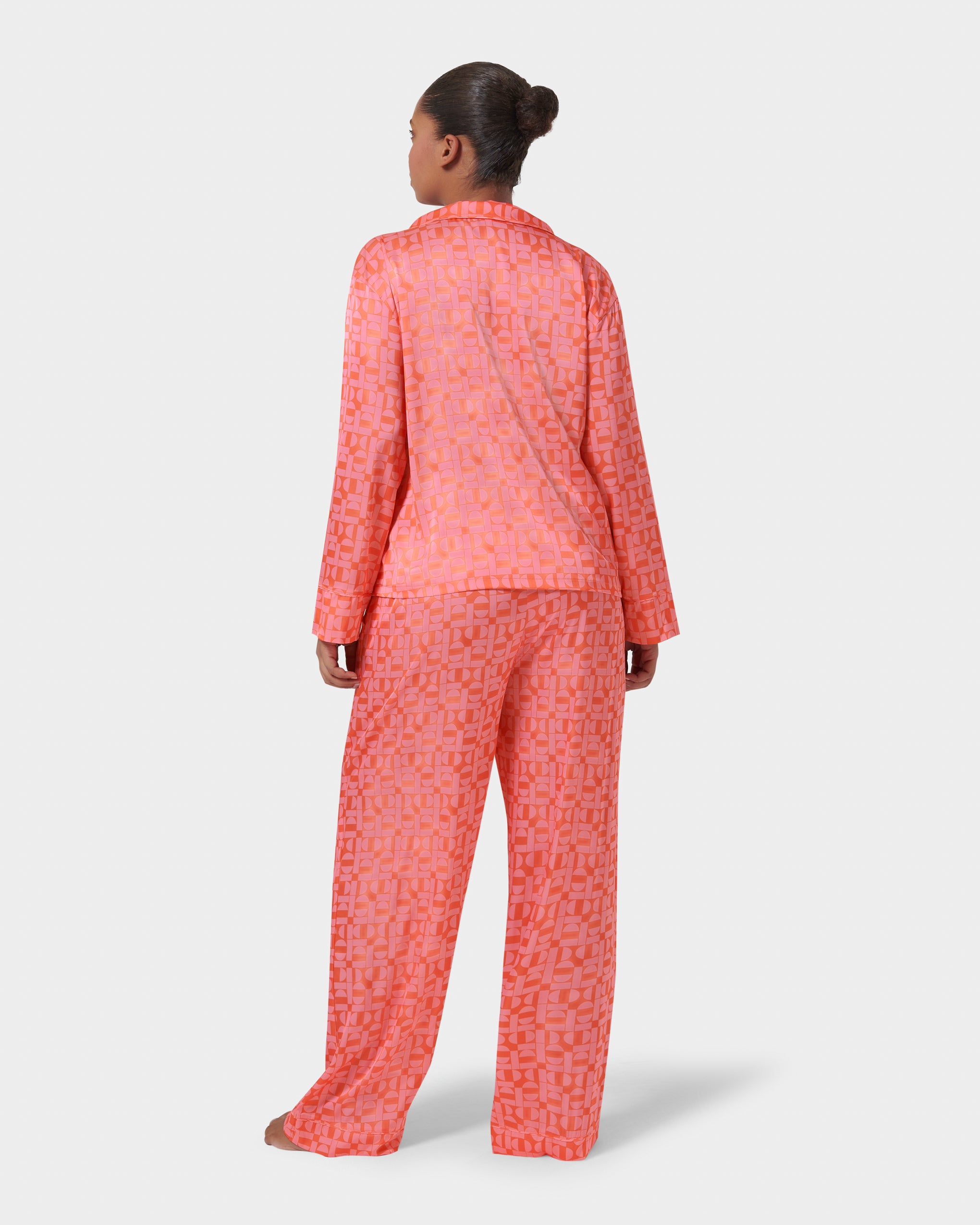 Tabitha Luxury Satin Long Pyjama Set Hot Coral/Dianthus Pink、mySite、bengalsvssteelers