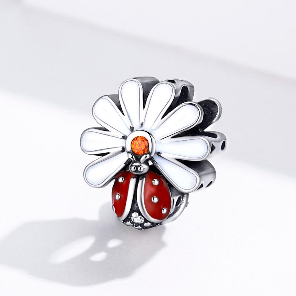 Ladybug on a Daisy Sterling Silver Ring, Earrings, Charm、mySite、g9winljtr