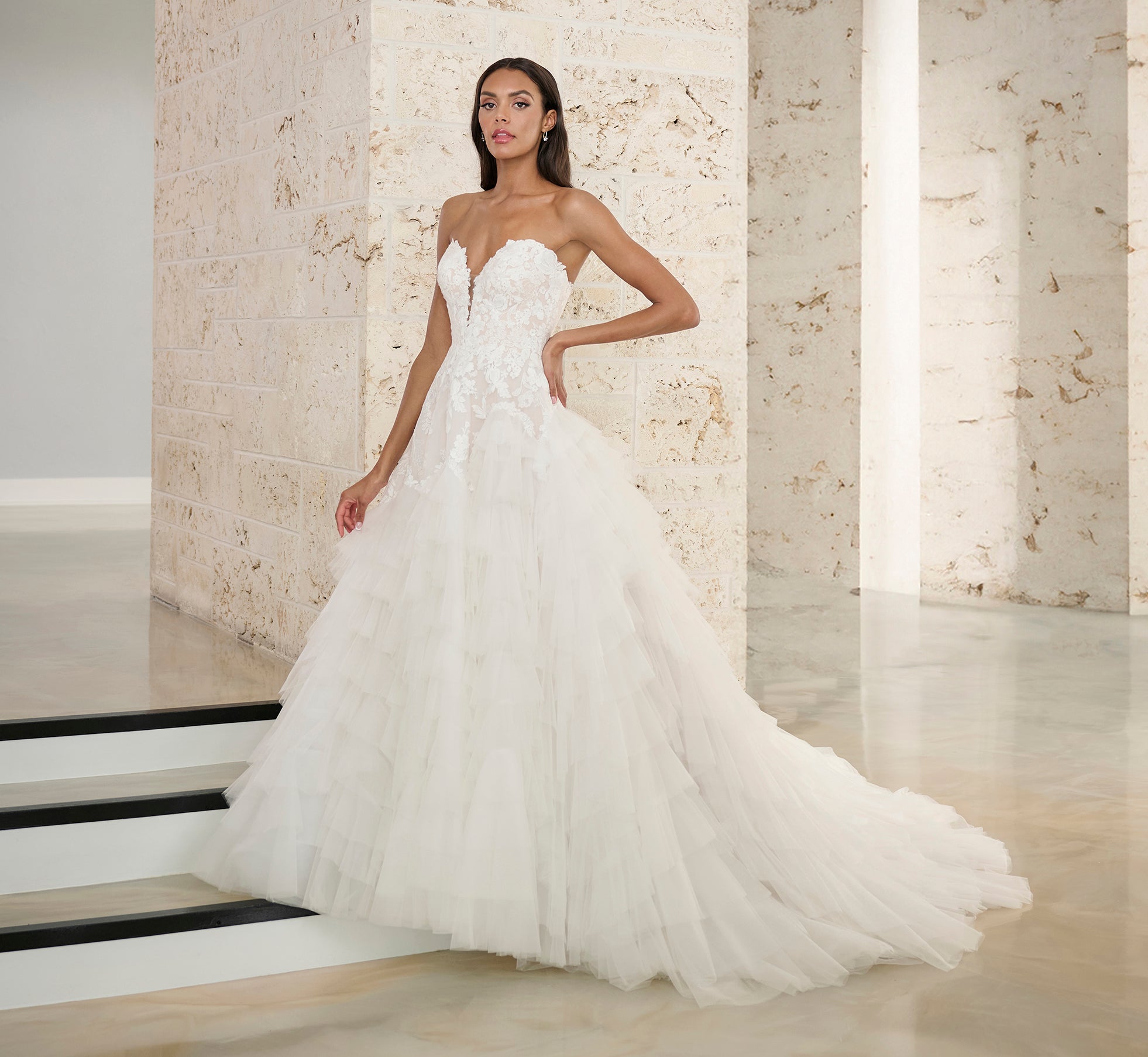 Lace And Tulle Ball Gown With Tulle Ruffles In Ivory French Lilac Nude、mySite、solidvoid