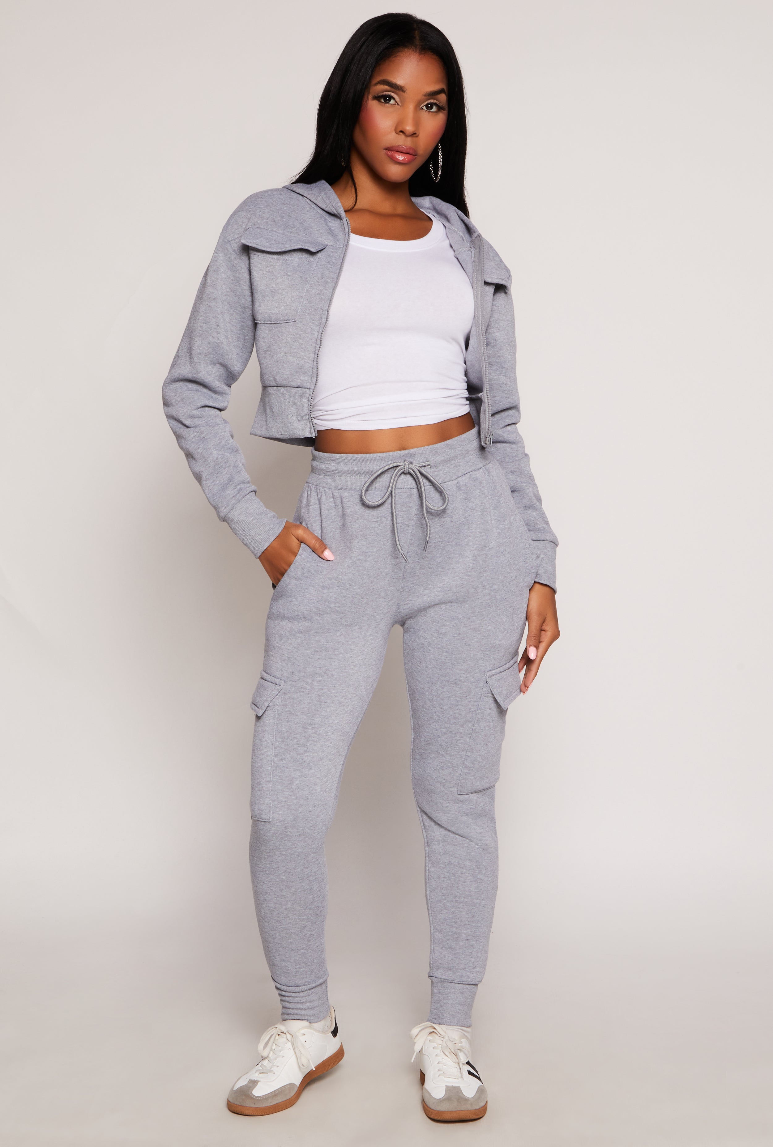 Cargo Pocket Zip Front Cropped Hoodie、mySite、camillekostekn