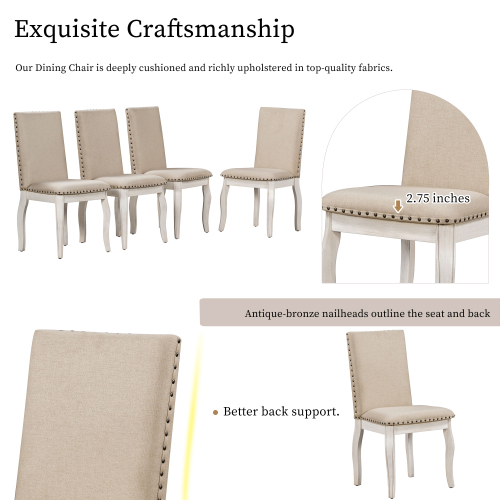 TREXM 5-Piece Farmhouse Dining Table Set Wood Round Extendable Dining Table and 4 Upholstered Dining Chairs (Natural Wood Wash)、、casual