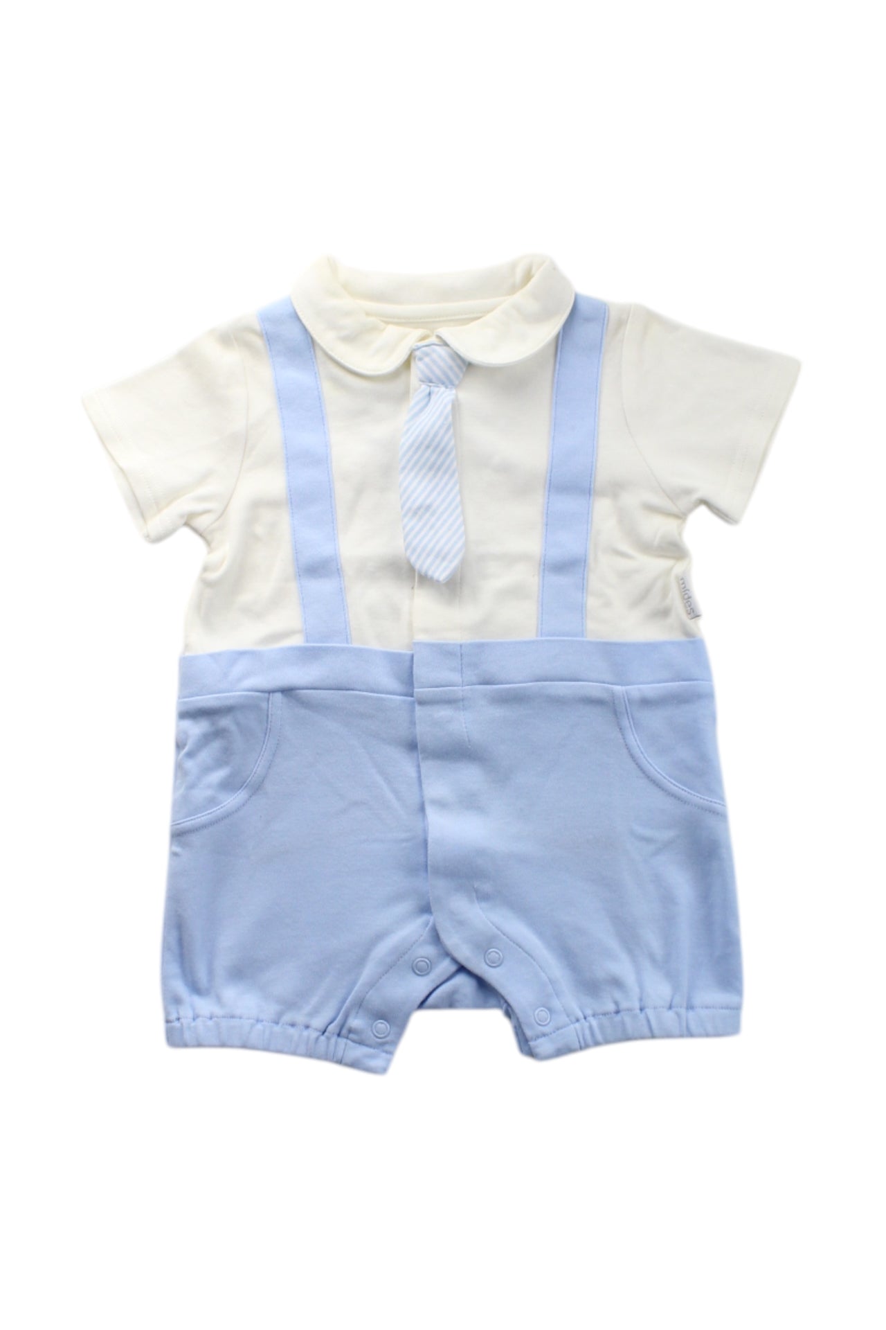 Mides Romper With Faux Suspenders And Tie 6-12M、mySite、g9winljtr